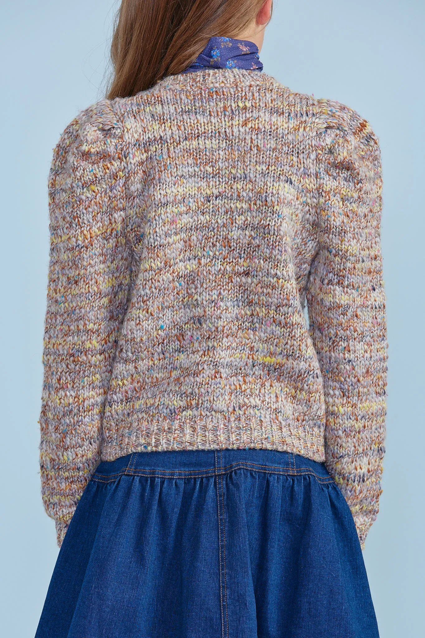 8121K/V2-Cosy Nnit Puff Sleeve Crew Cardigan-Rainbow