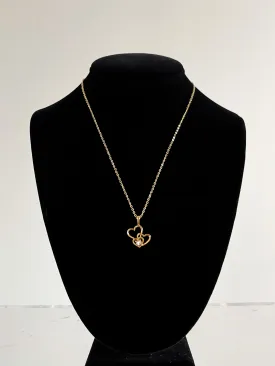 Adorable NOS 1980's Gold and Diamond Rhinestone Heart Trio Charm Necklace