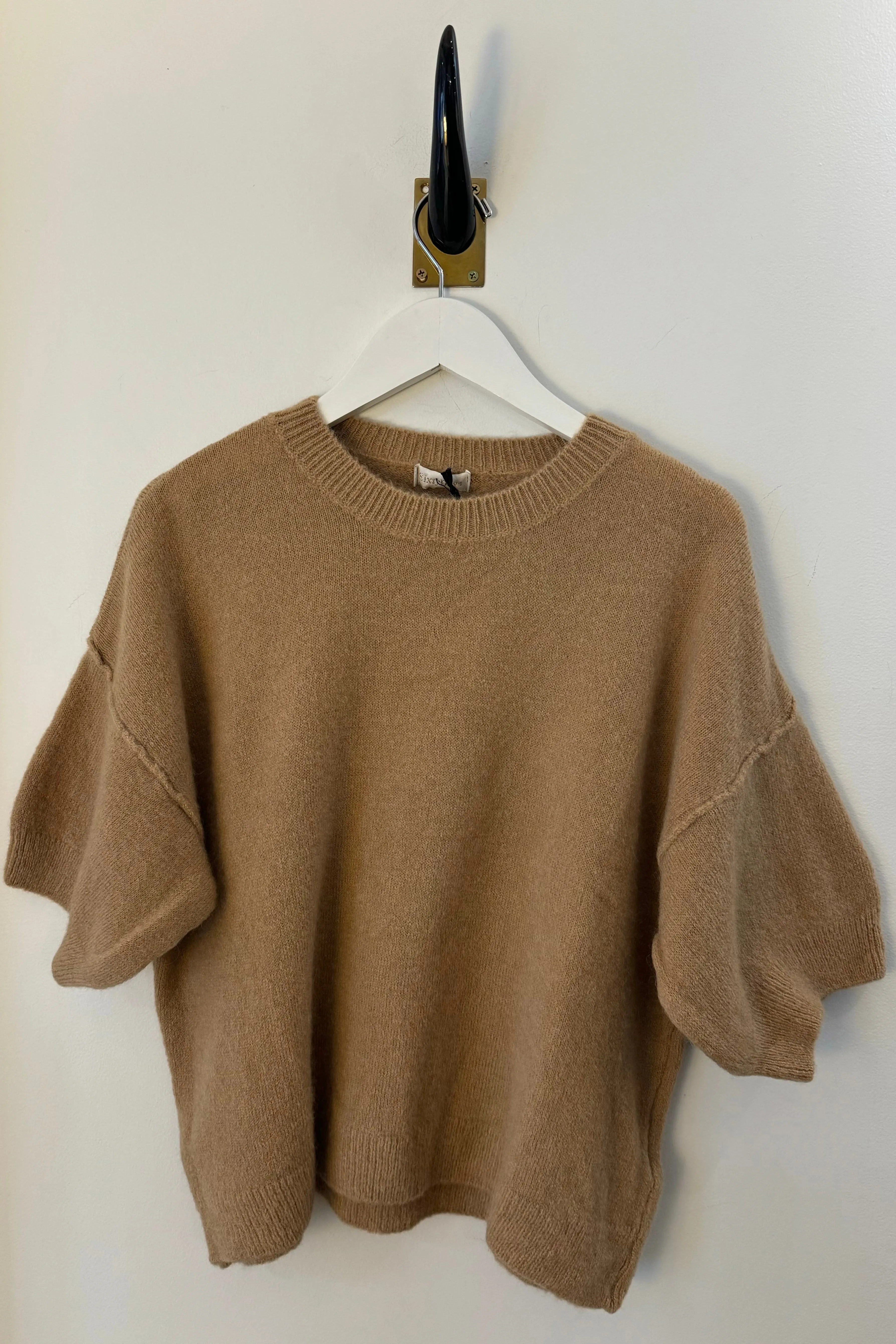 Alpaca Short Sleeve T Sweater Camel