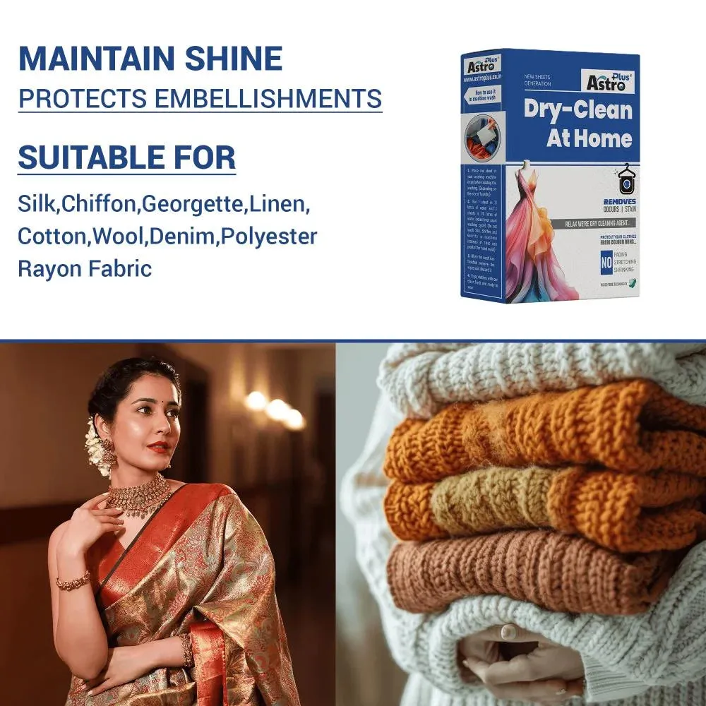 Astro Plus  Dry Clean At Home Liquid Wipes Ultimate Protection for Silk Saree and Chiffon, Cotton, Georgette, Linen and Woolen.