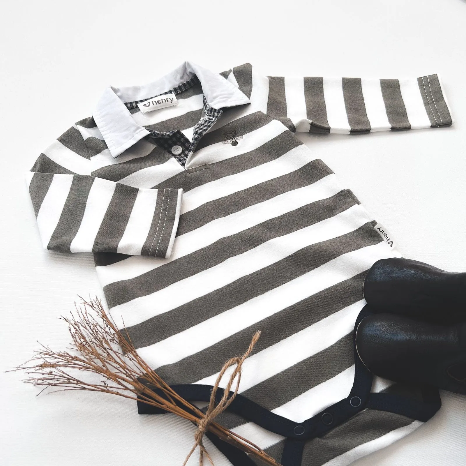 Baby Boys Freddie Polo Romper | Olive Stripe