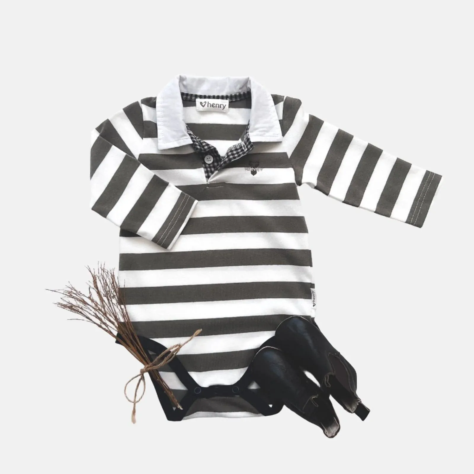 Baby Boys Freddie Polo Romper | Olive Stripe