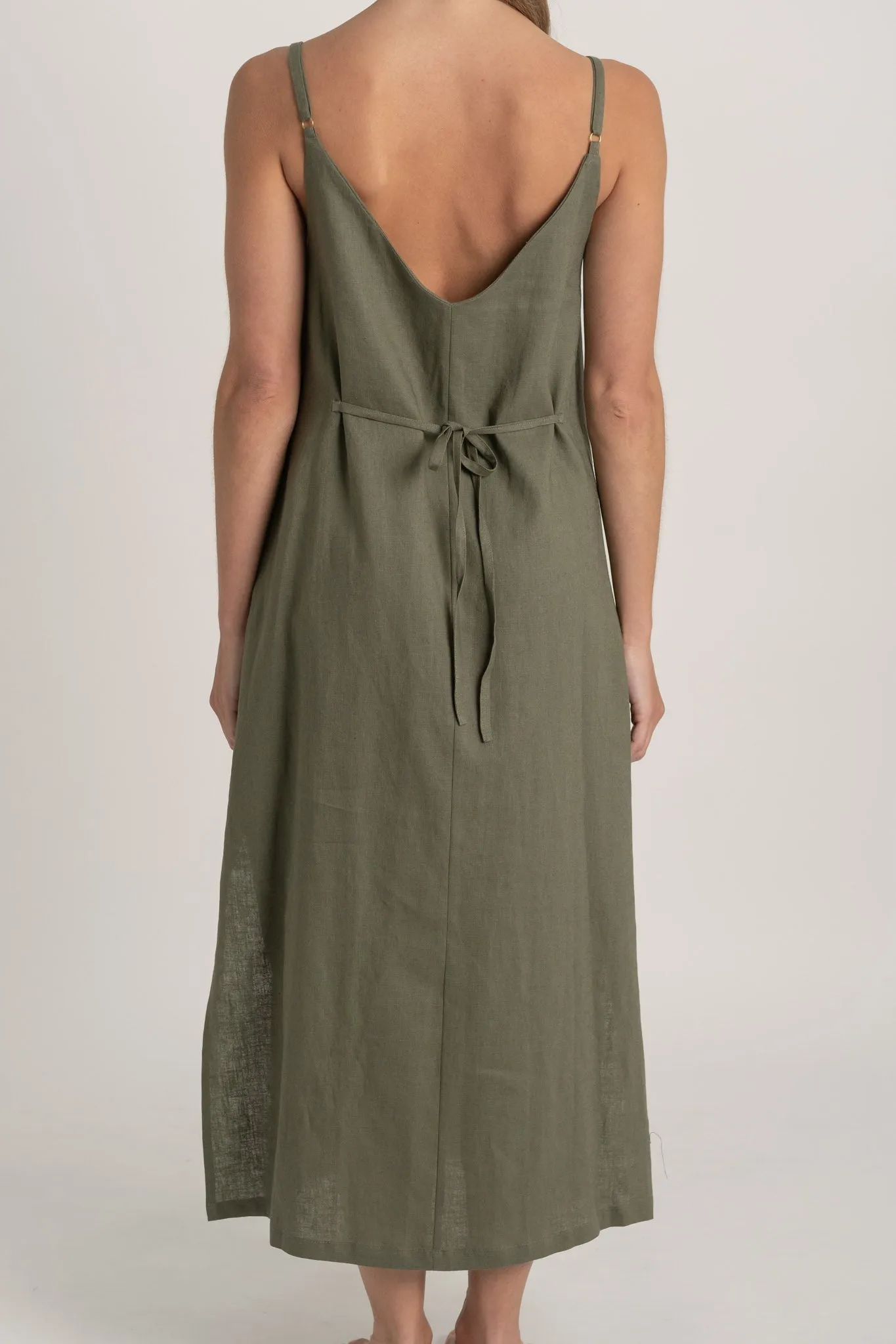 Basique Linen Slip Dress Khaki