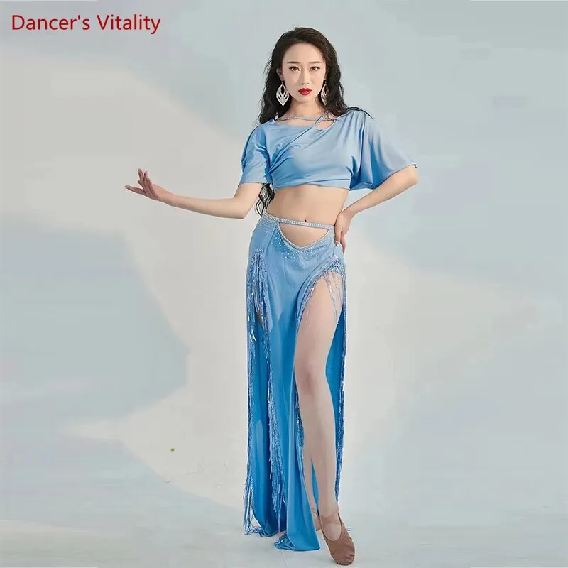 Belly Dance Professional Costumes Set Female Shining Performance Clothing Short Sleeves Top long Skirt 2pcs Oriental Dance Wear