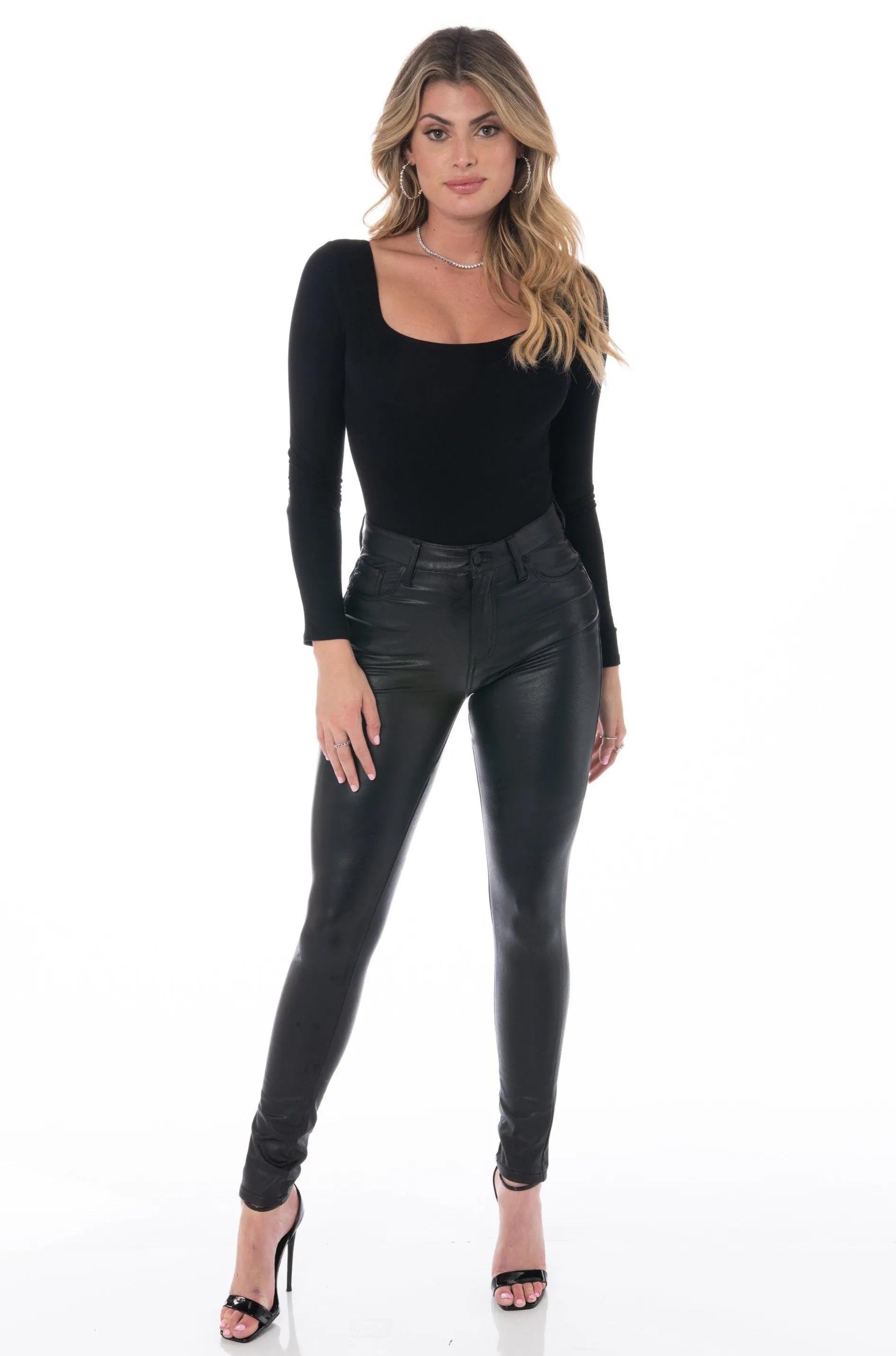 Black Faux Leather High Rise Skinny Pants