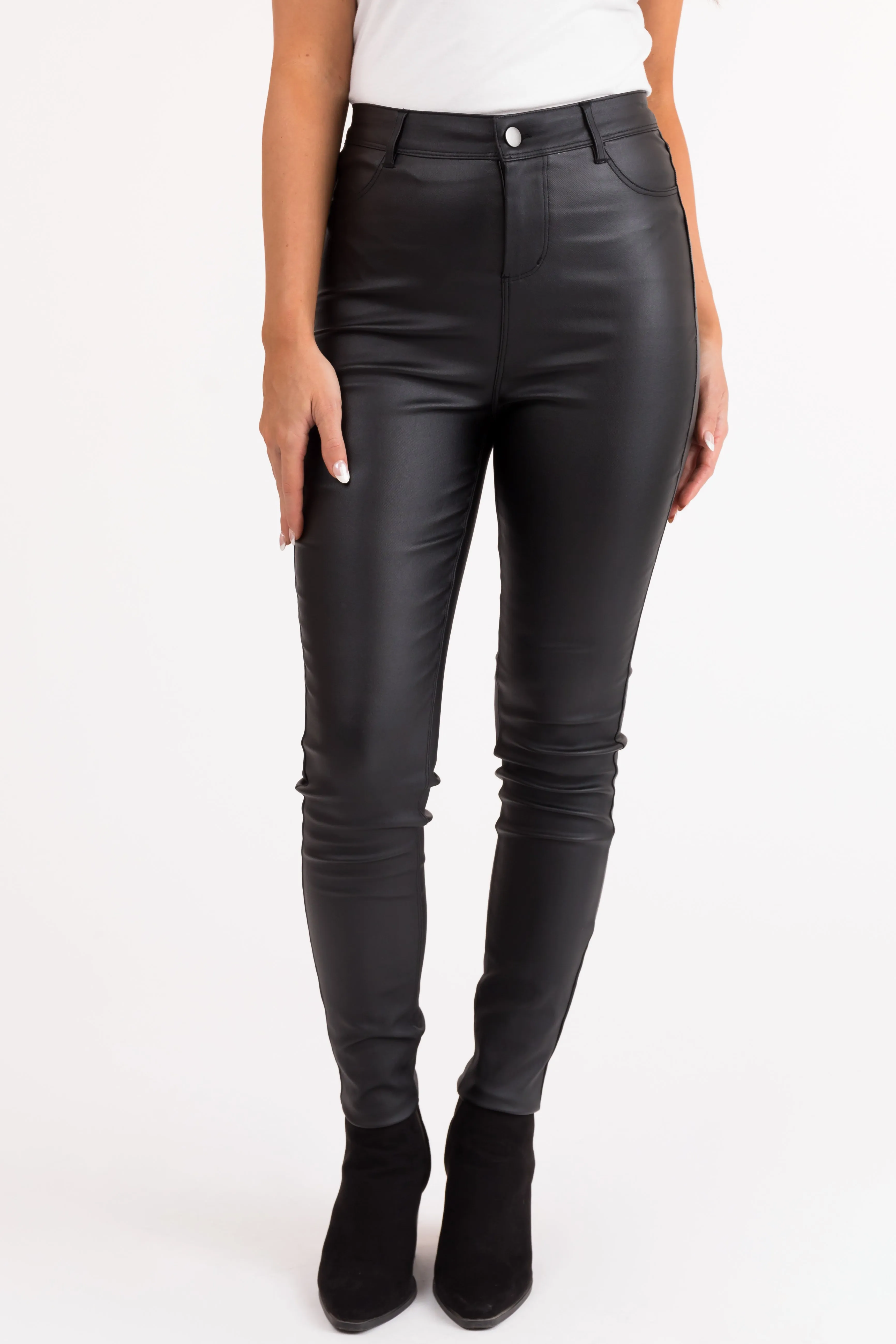 Black High Waisted Skinny Coated Pants