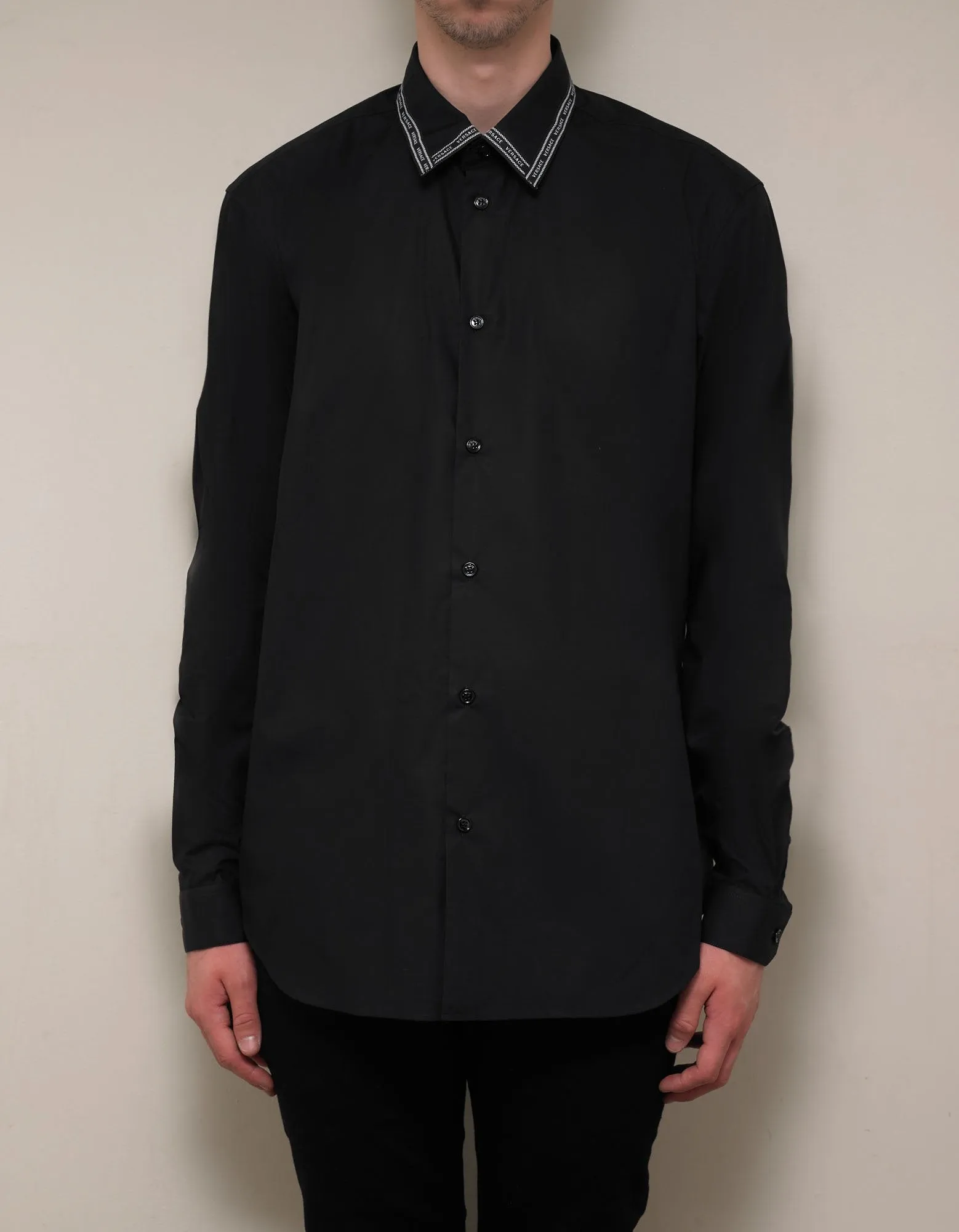 Black Nastro Logo Trim Collar Shirt