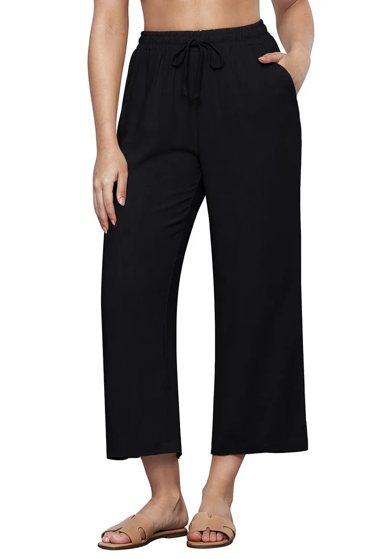 Black Women's Brief High Waist Trousers Elastic Waist Wide Leg Pants