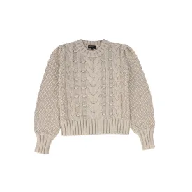 C14642-CABLE KNIT PUFF SLEEVE SWEATER-Oatmeal