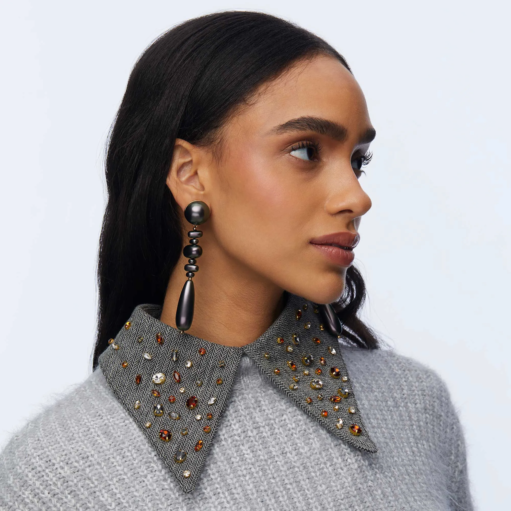 CHARCOAL TWILL PAYTON MIXED CRYSTAL POINTED COLLAR