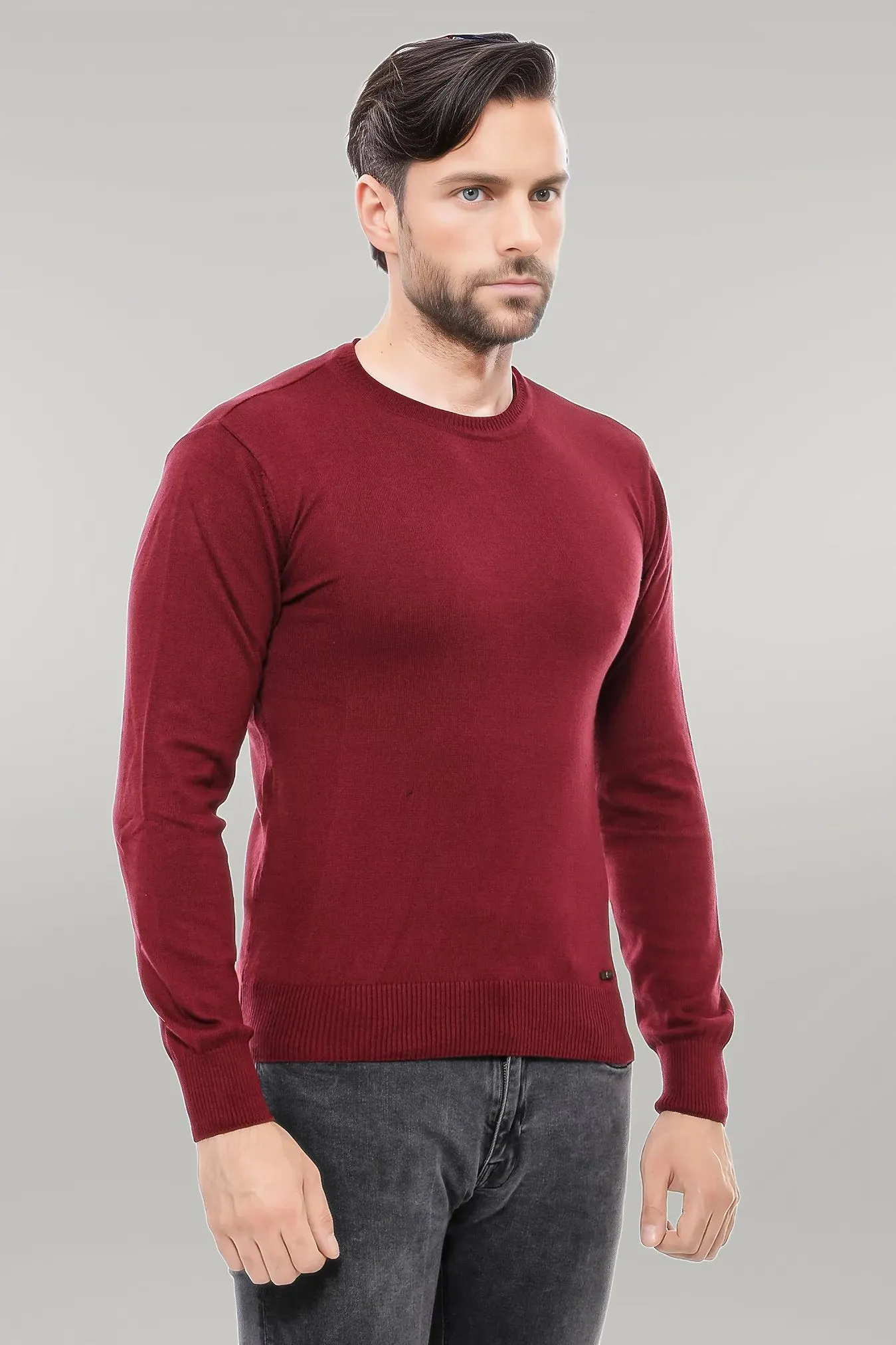 Crew Neck Men's Burgundy Sweater - Wessi