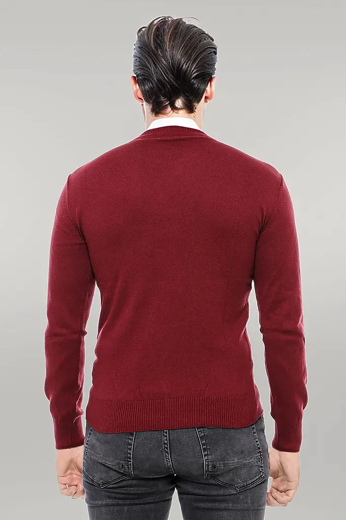 Crew Neck Men's Burgundy Sweater - Wessi