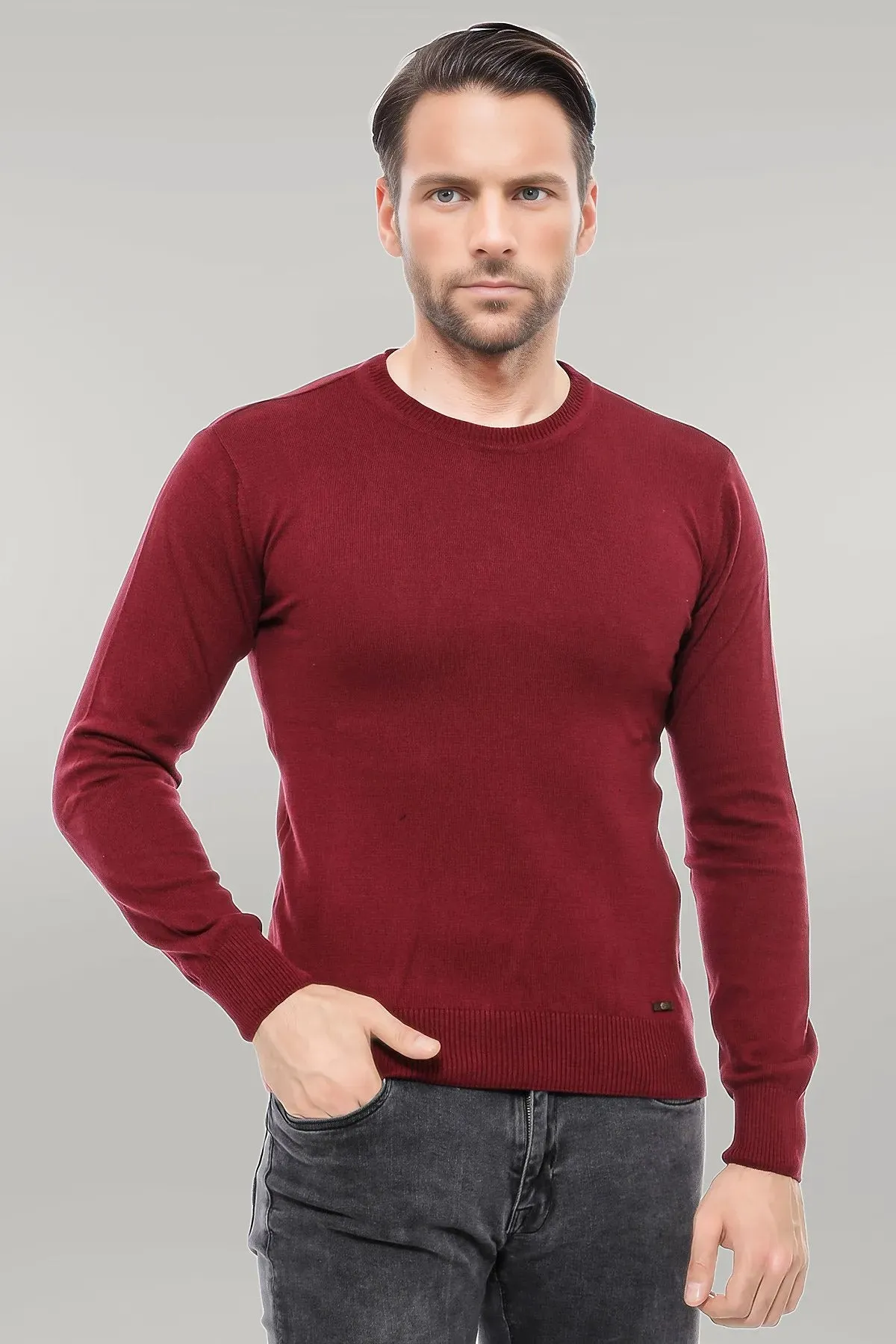 Crew Neck Men's Burgundy Sweater - Wessi