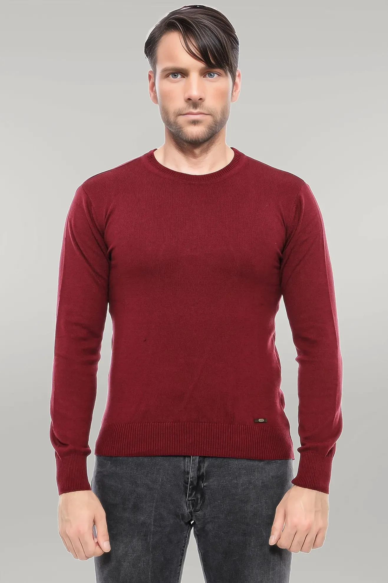 Crew Neck Men's Burgundy Sweater - Wessi