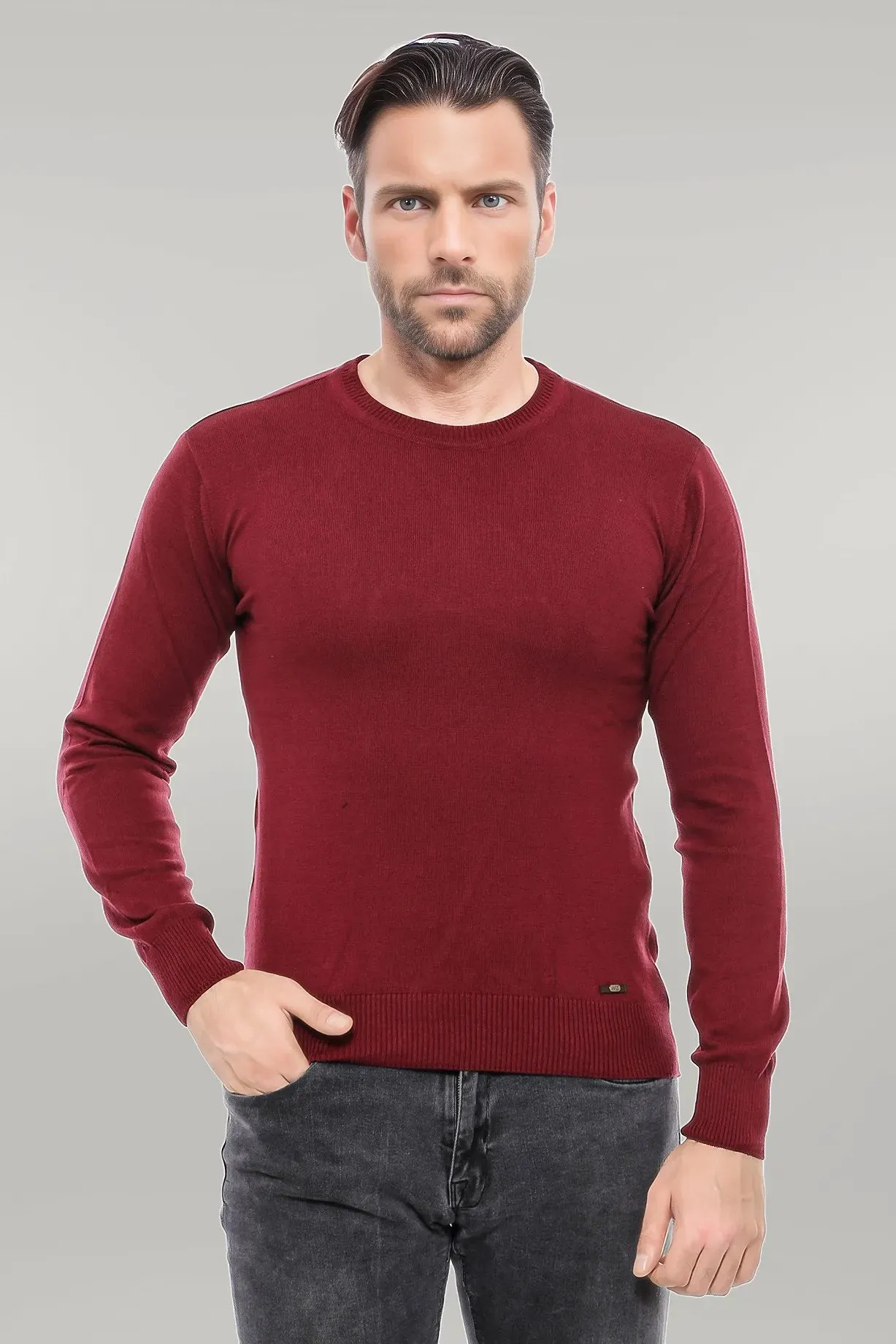 Crew Neck Men's Burgundy Sweater - Wessi