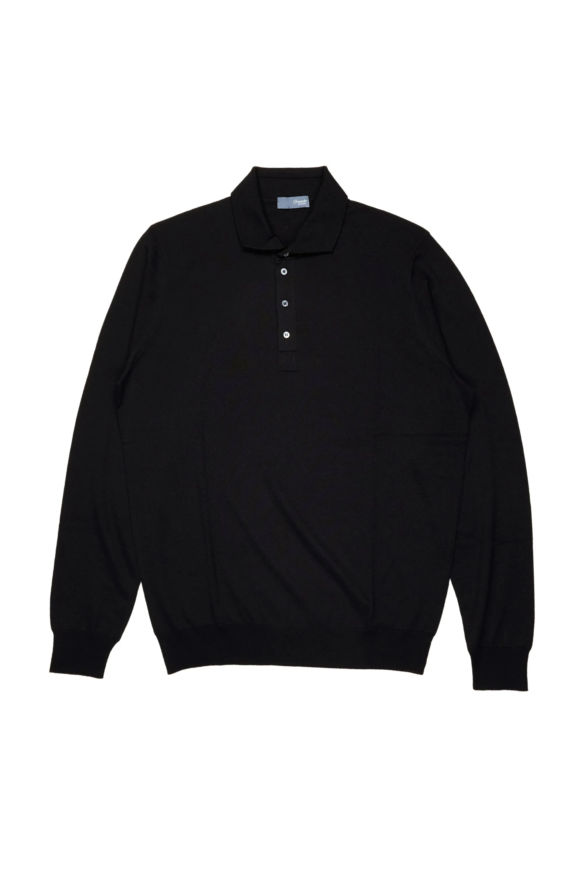 Drumohr Nero Extra Fine Merino Wool Knitted Polo