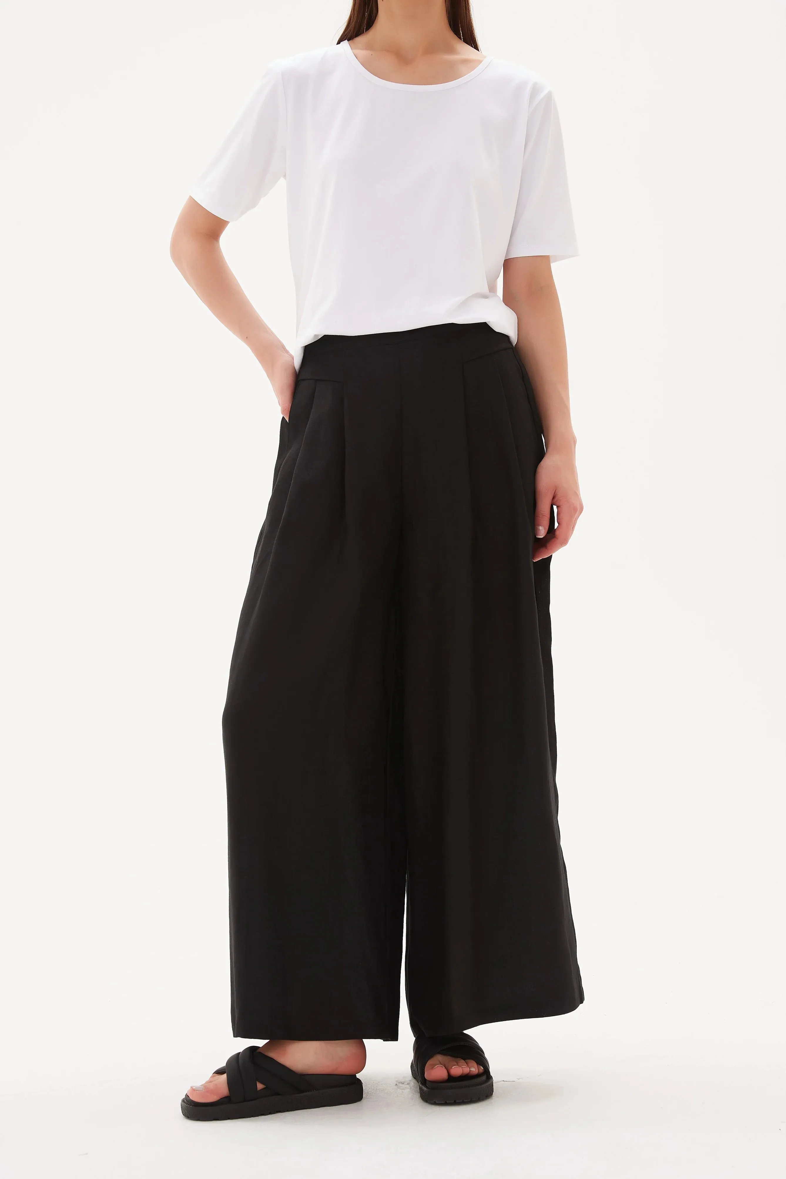 Elastic Back Palazzo Pant | Black