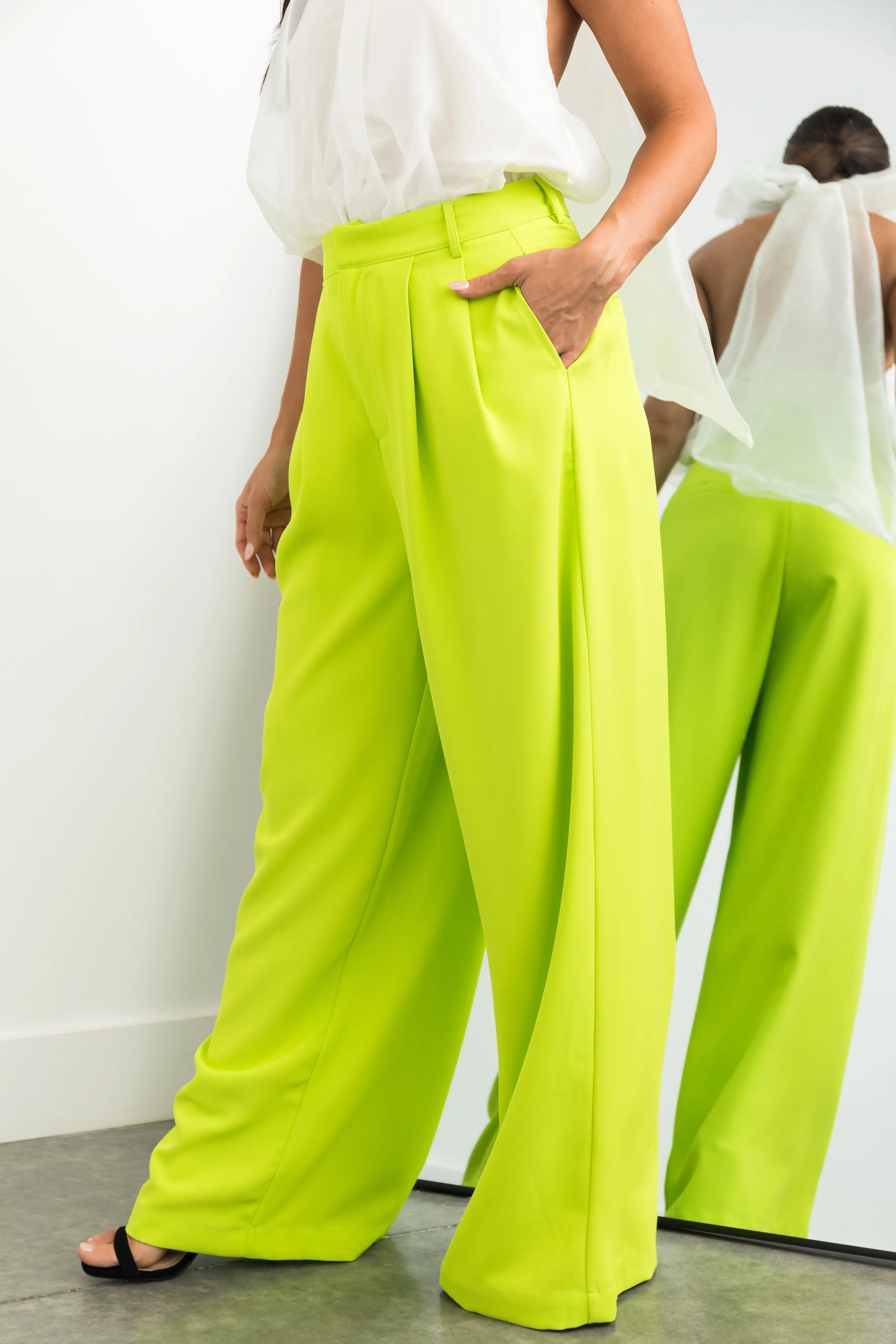 Flying Tomato Lime High Waisted Wide Leg Woven Pants