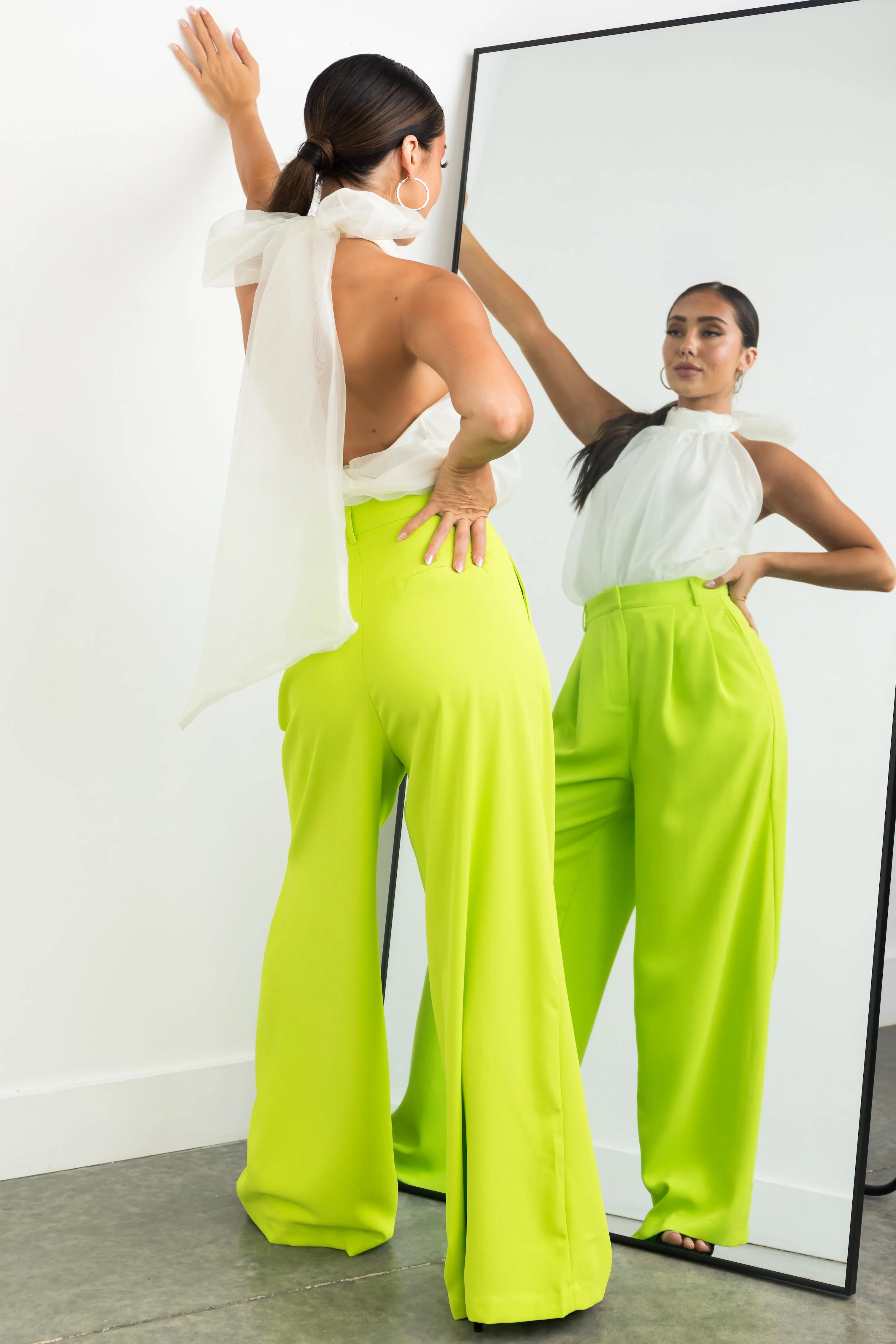 Flying Tomato Lime High Waisted Wide Leg Woven Pants