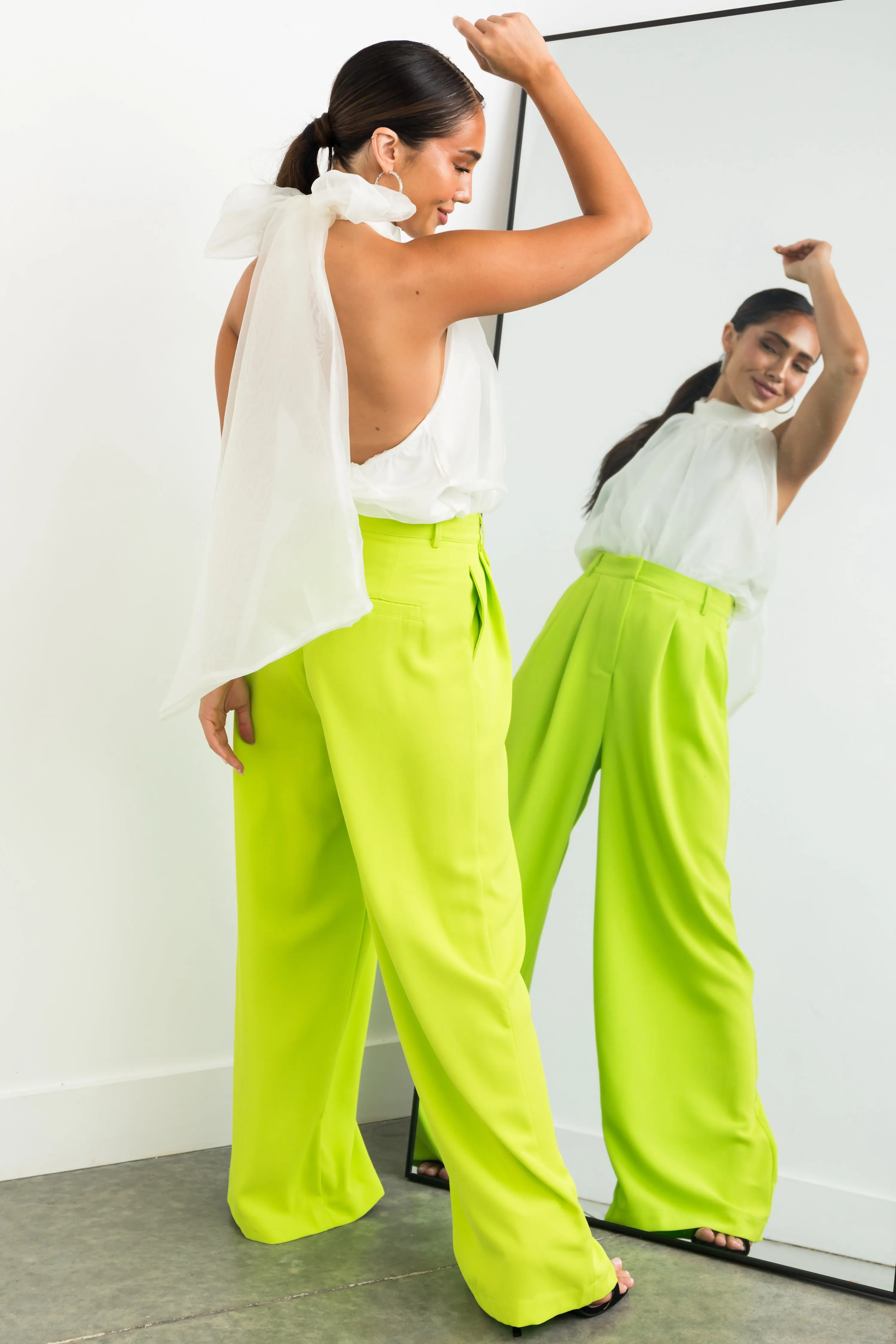 Flying Tomato Lime High Waisted Wide Leg Woven Pants