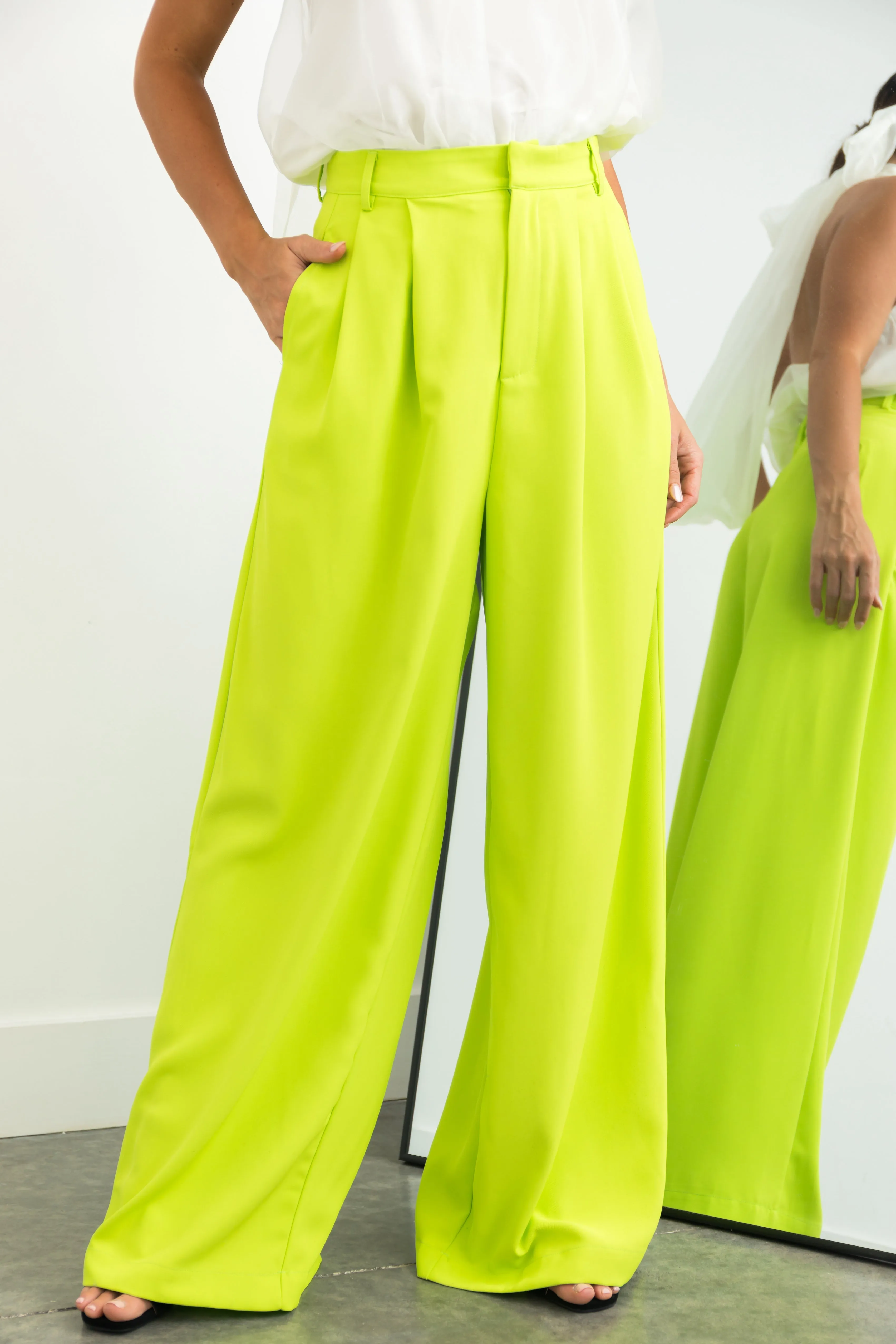 Flying Tomato Lime High Waisted Wide Leg Woven Pants