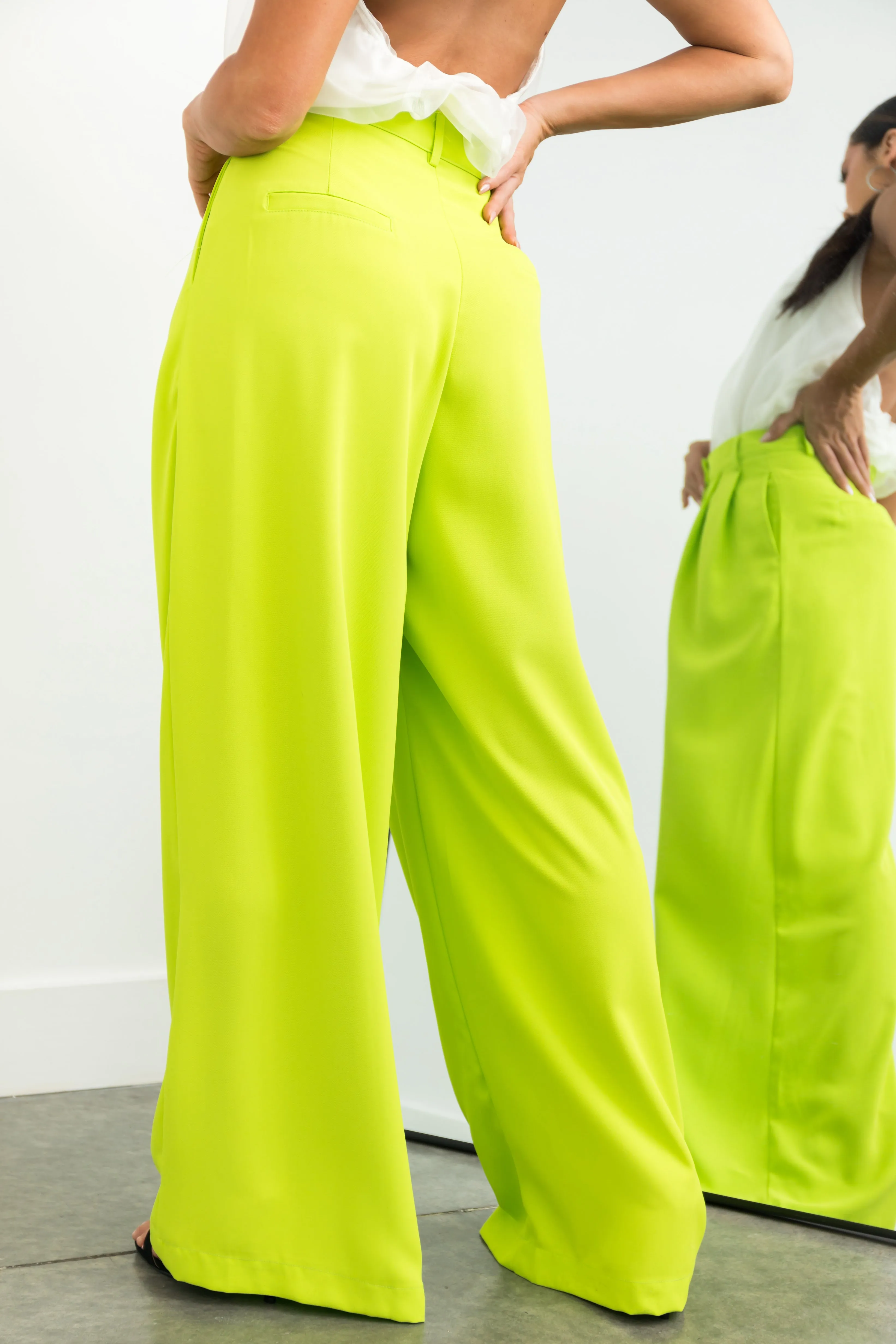 Flying Tomato Lime High Waisted Wide Leg Woven Pants