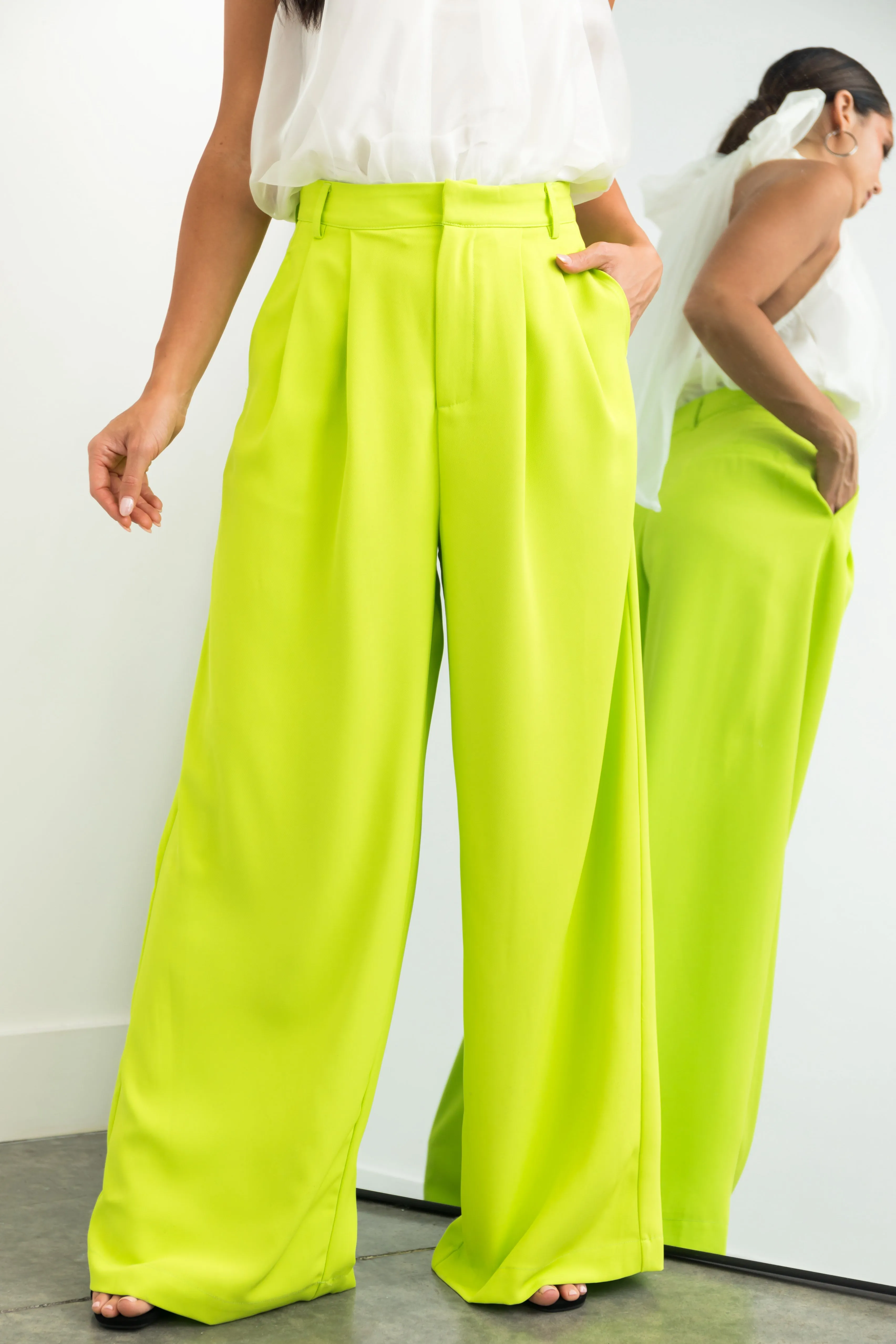 Flying Tomato Lime High Waisted Wide Leg Woven Pants