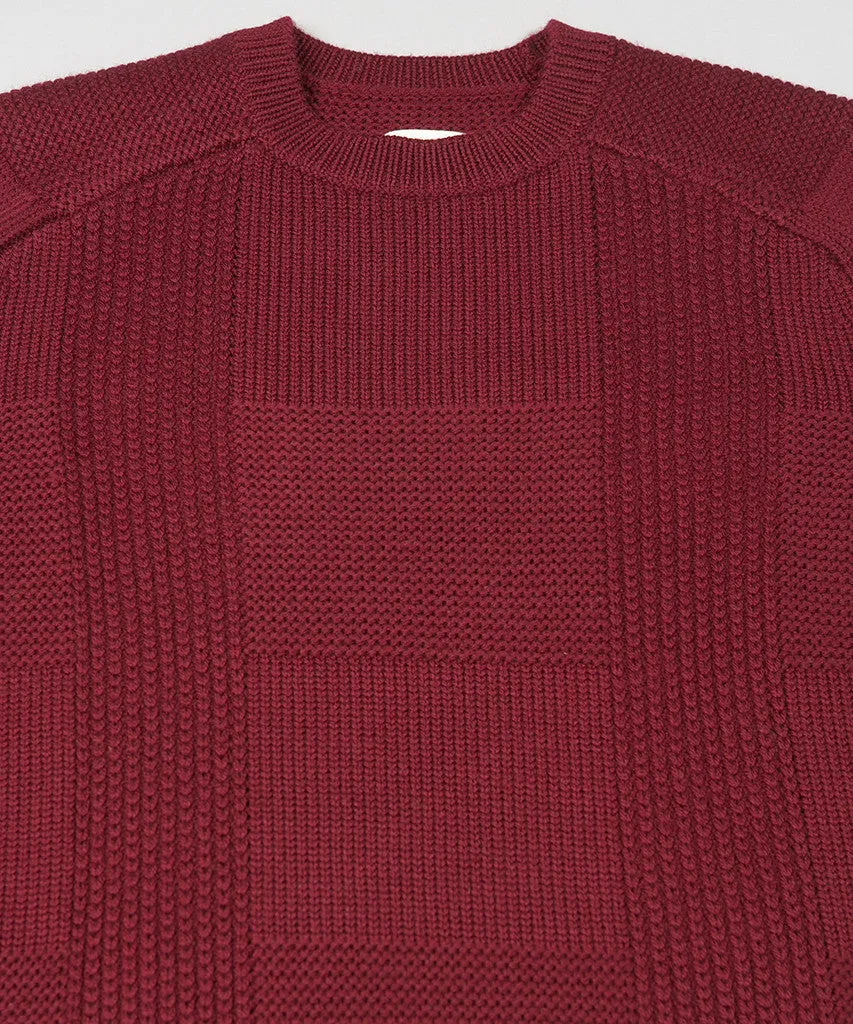 Folk Check Knit Jumper Burgundy