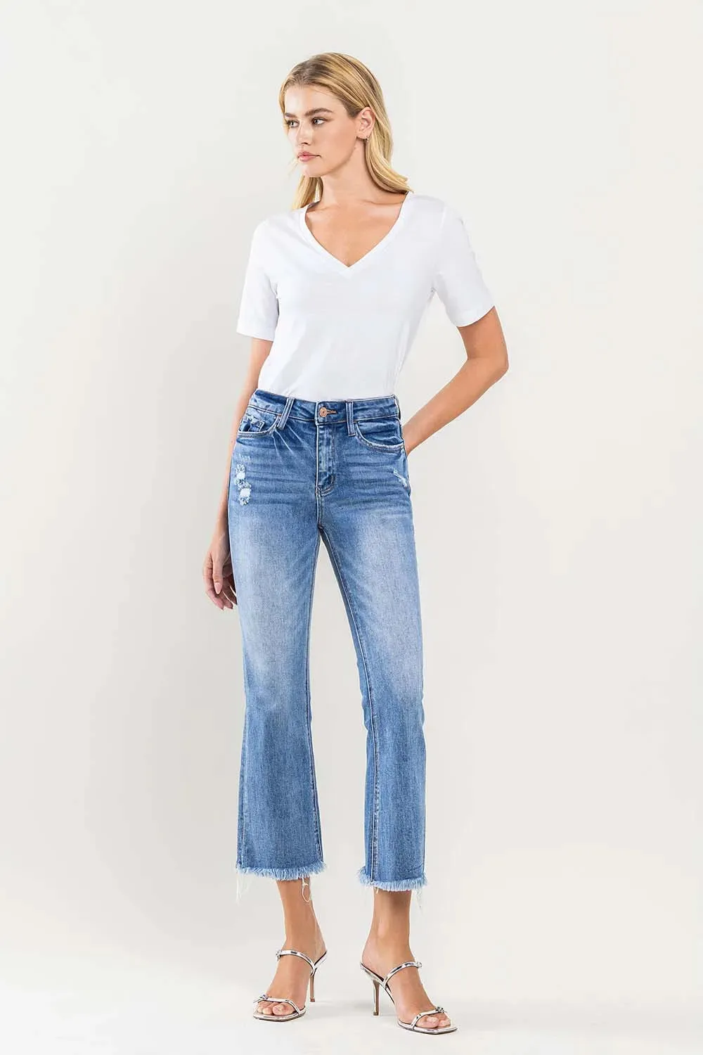 Full Size High Rise Cropped Flare Jeans