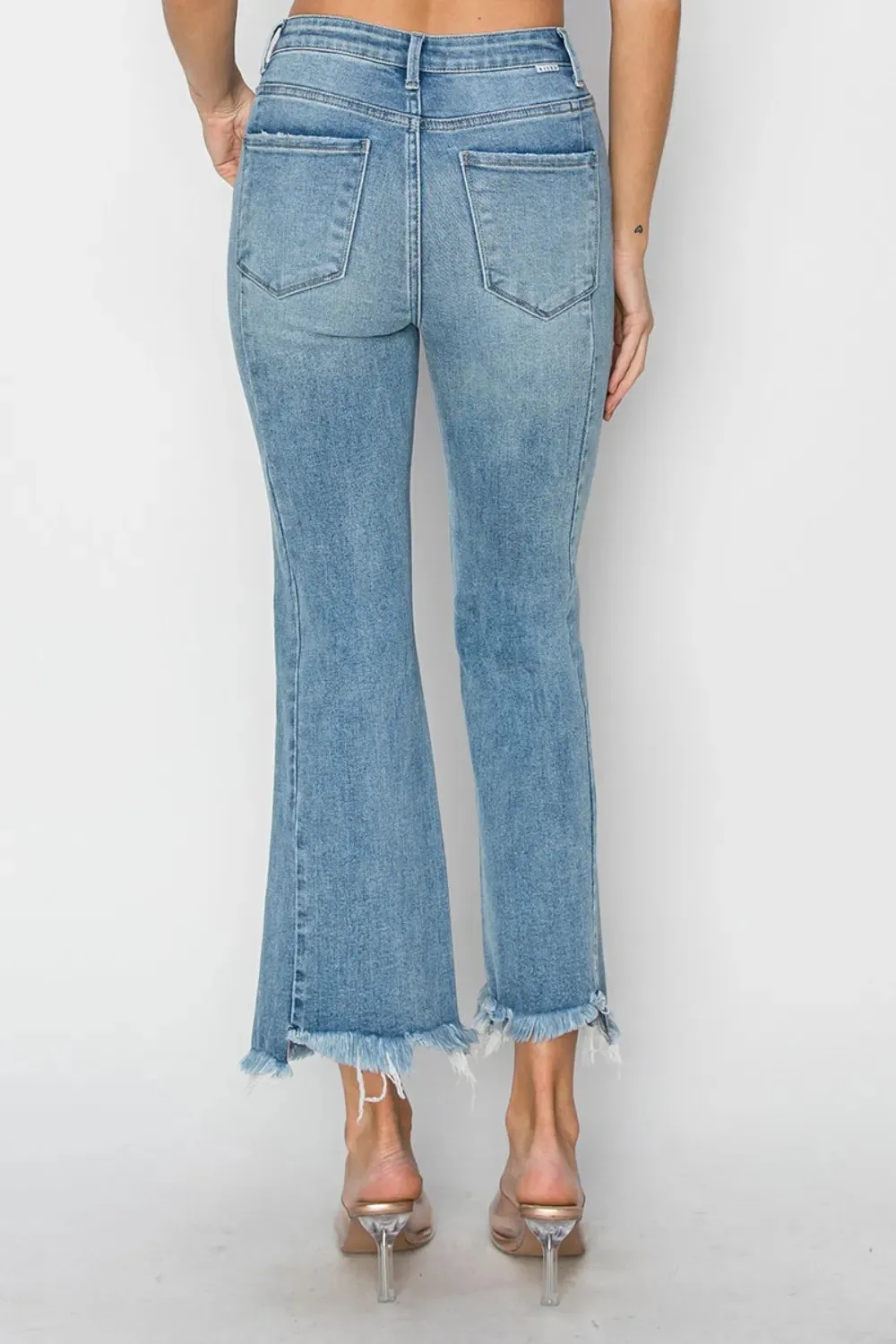 Full Size High Rise Frayed Hem Flare Jeans