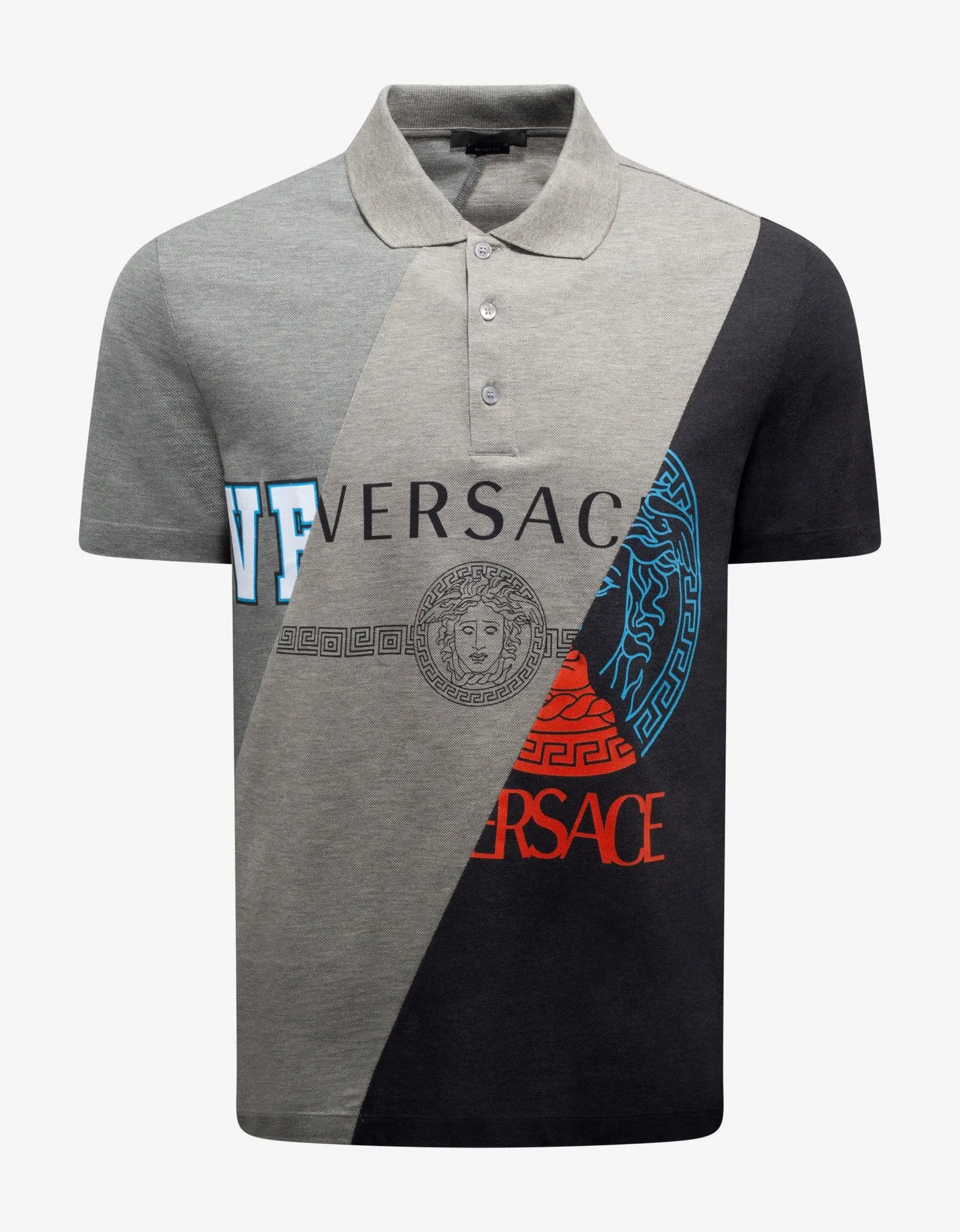 Grey Patchwork Logo Polo T-Shirt