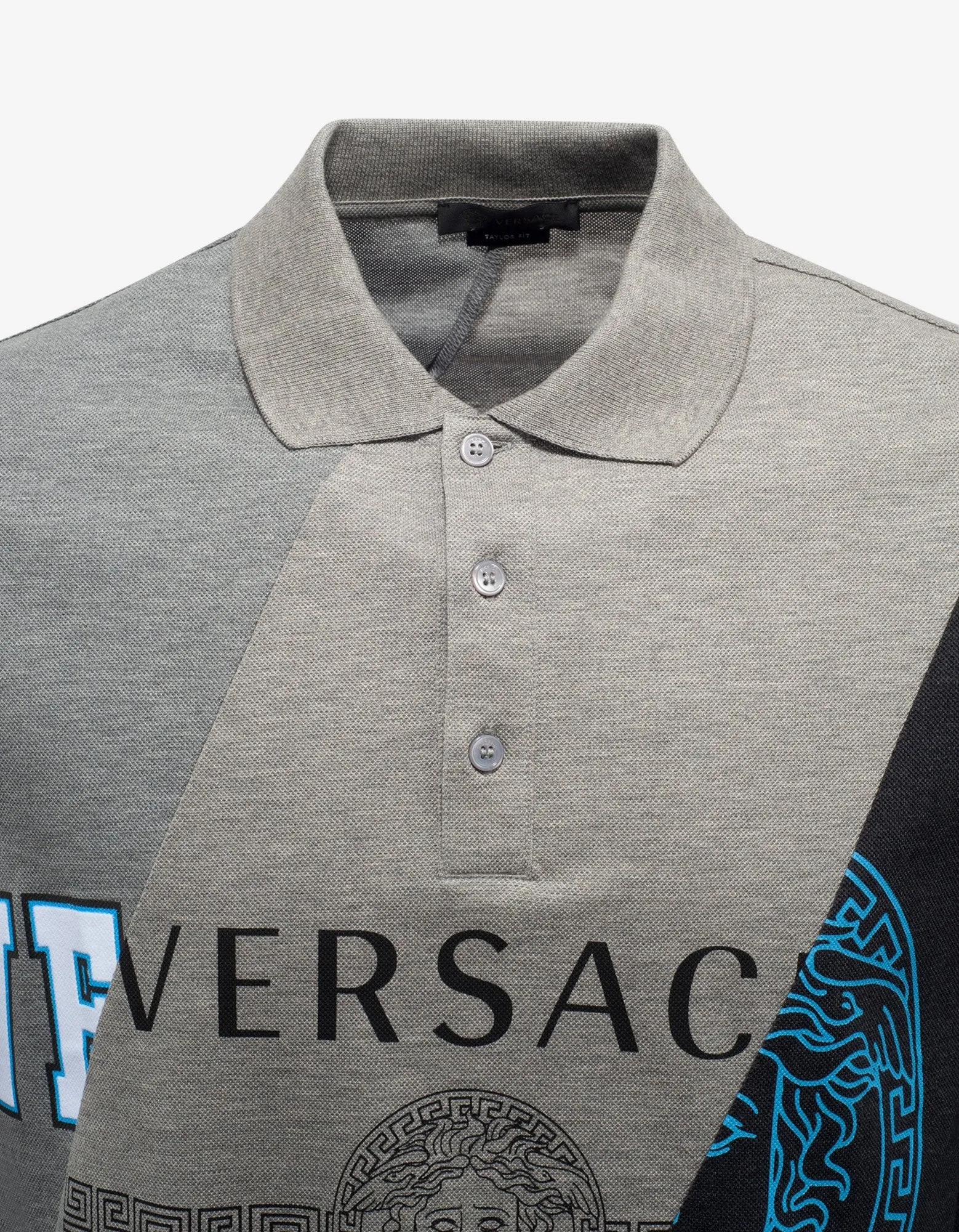 Grey Patchwork Logo Polo T-Shirt