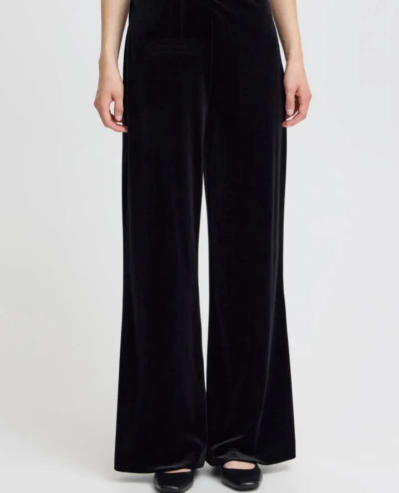 Ichi Black Velvetty Trousers