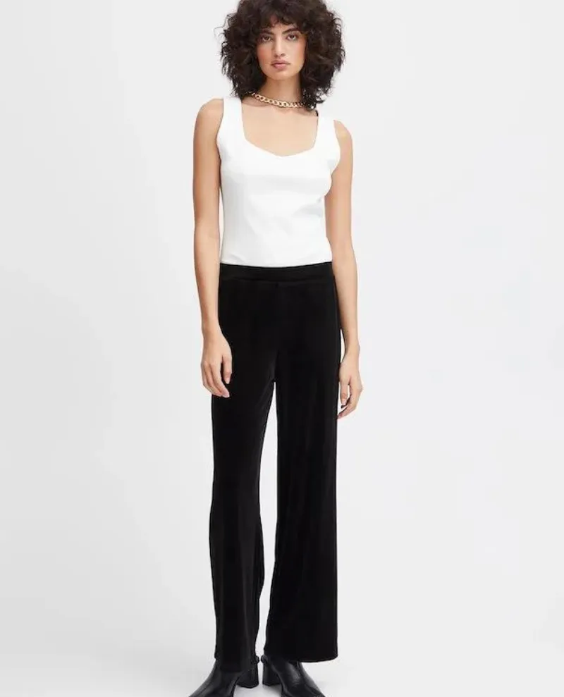 Ichi Lavanny Black Velvet Trousers