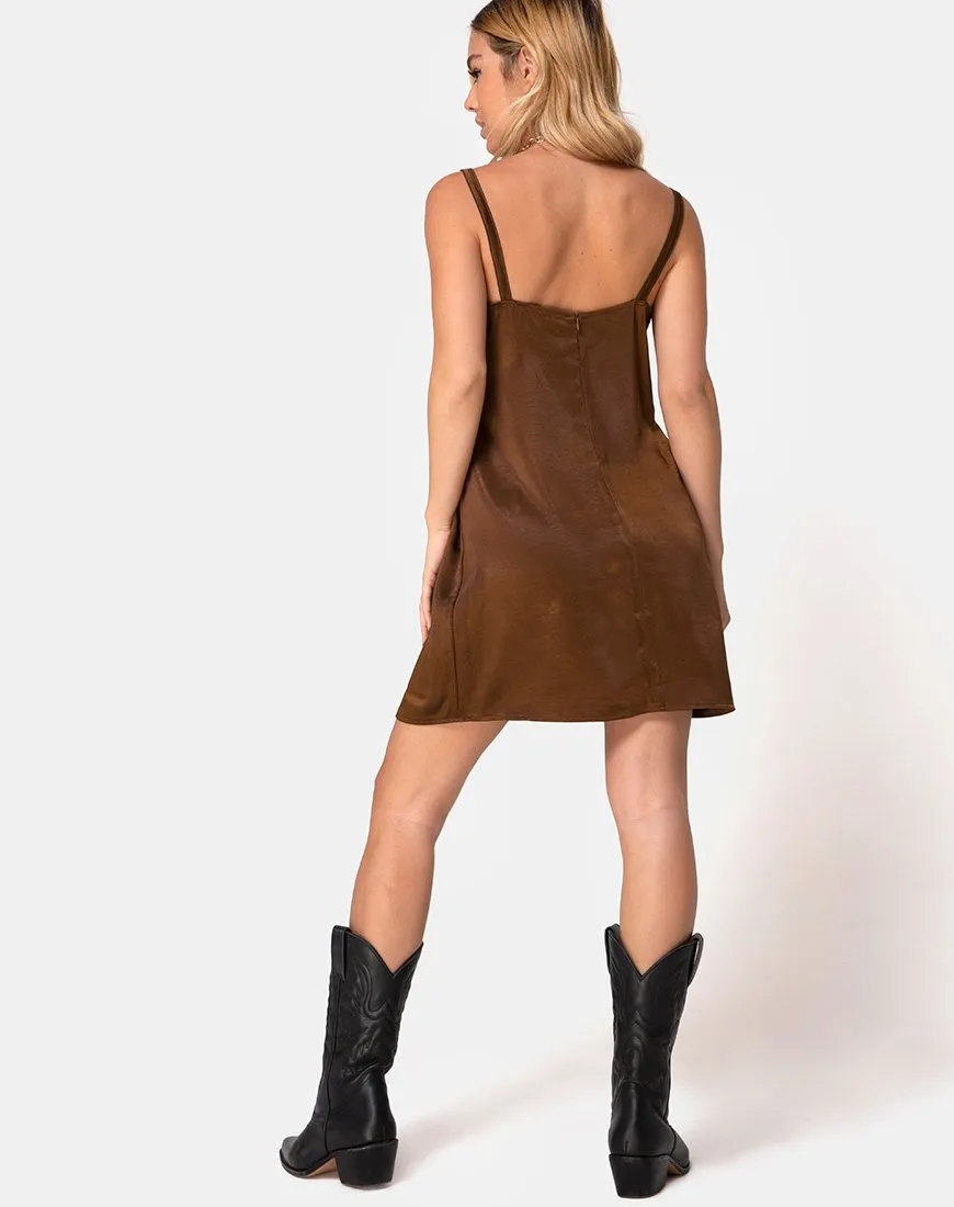 Kamalia Slip Dress in Satin Brown