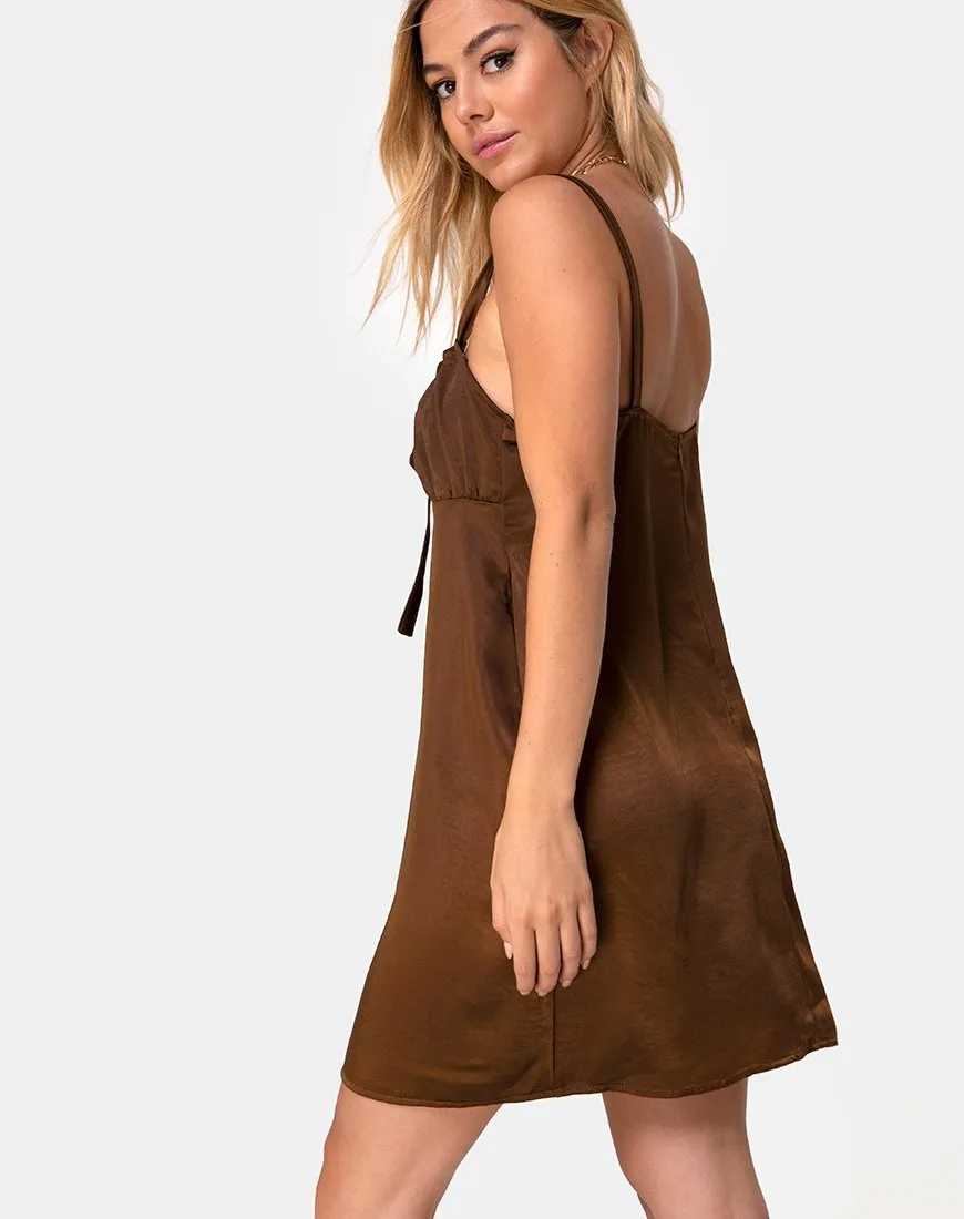 Kamalia Slip Dress in Satin Brown