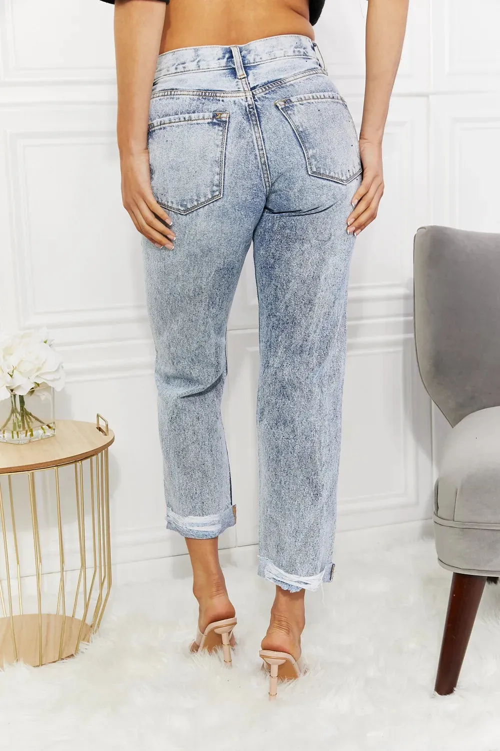 Kendra High Rise Distressed Straight Jeans