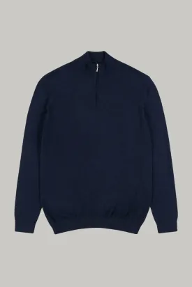 Kingley Knitted Quarter Zip Turtle Neck - Navy