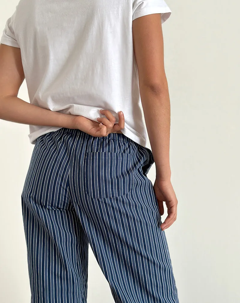 Lirura Wide Leg Trousers in Indigo Stripe Dark Blue