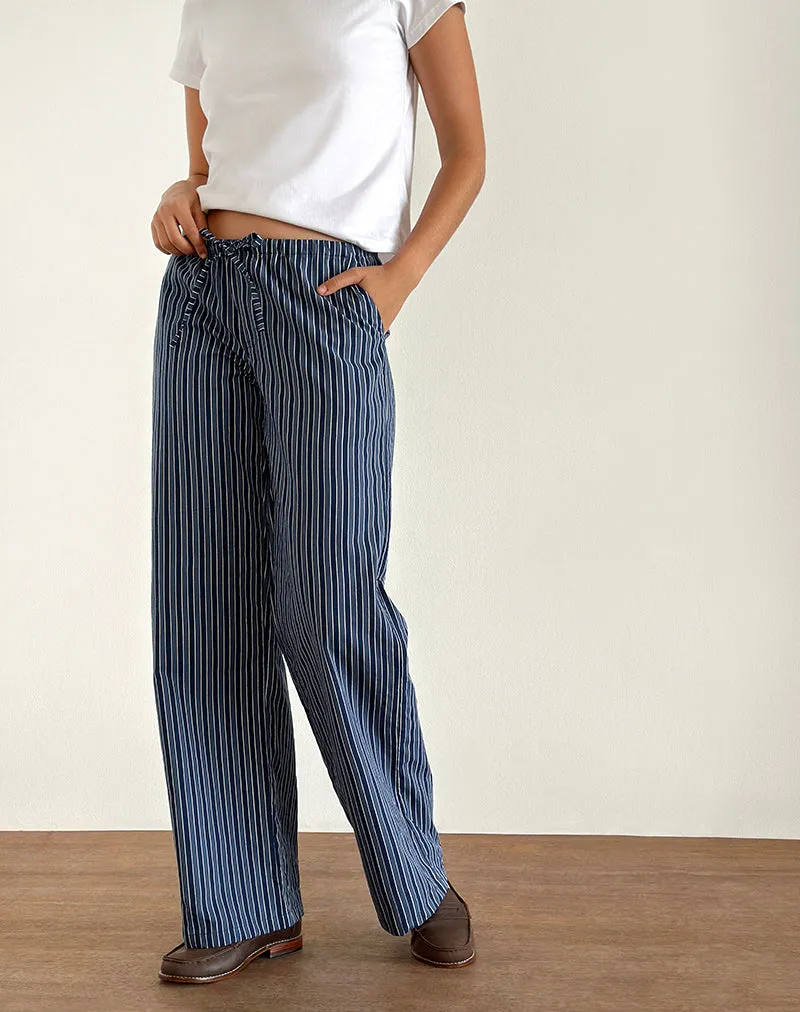 Lirura Wide Leg Trousers in Indigo Stripe Dark Blue