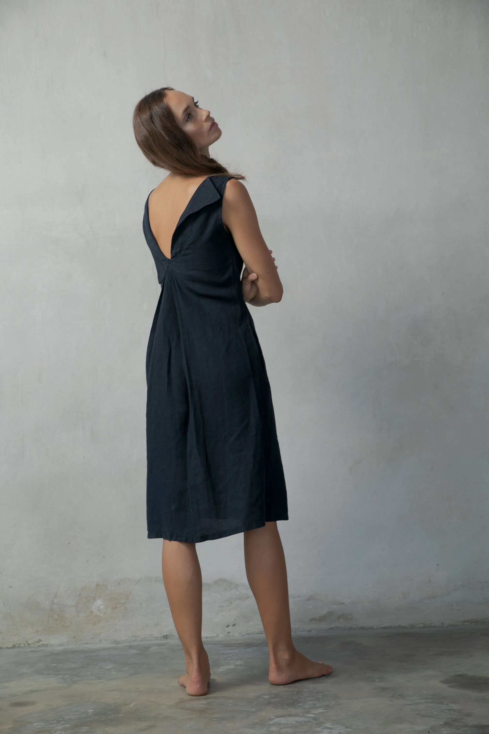 L'origami Linen Slip Dress Navy