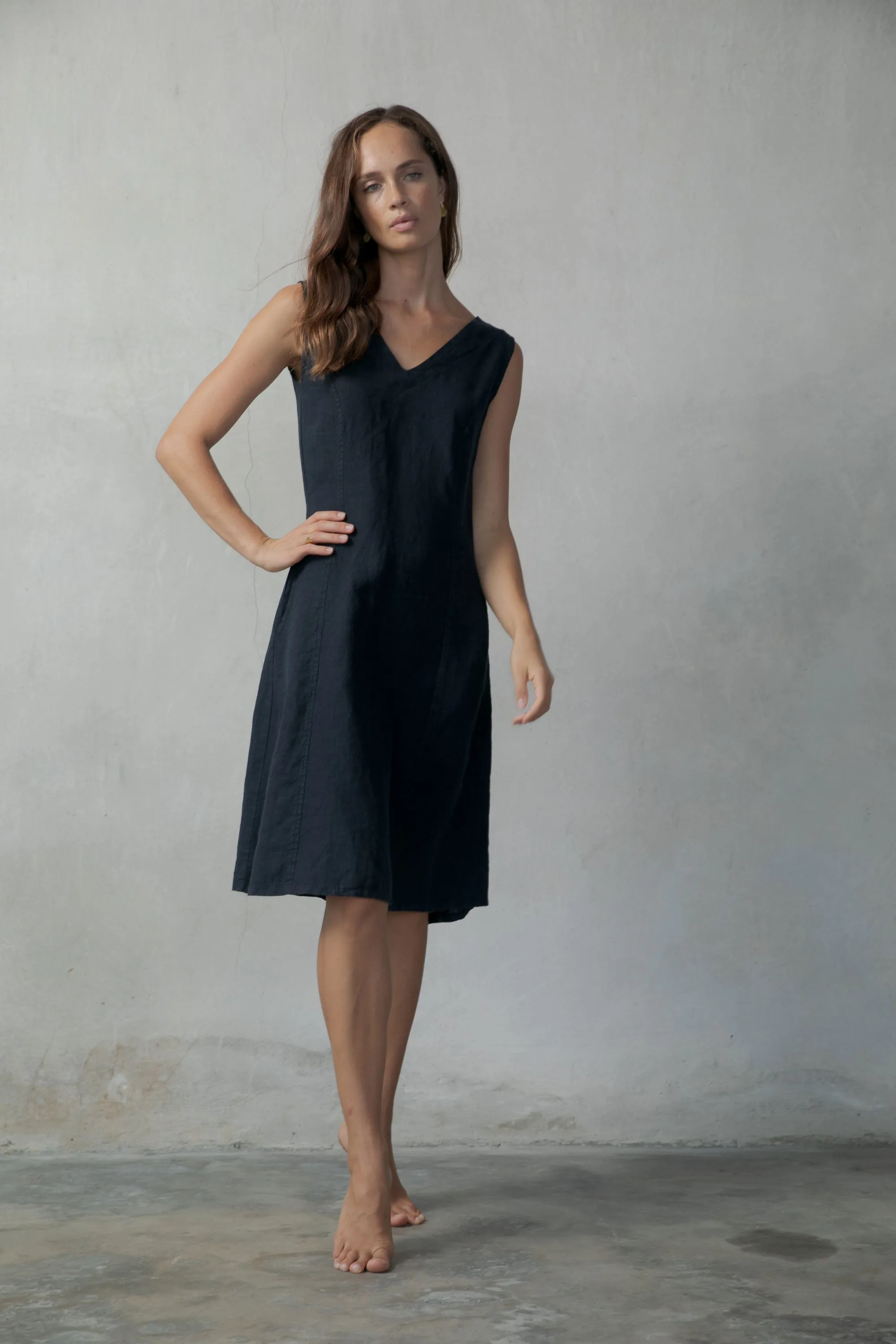 L'origami Linen Slip Dress Navy