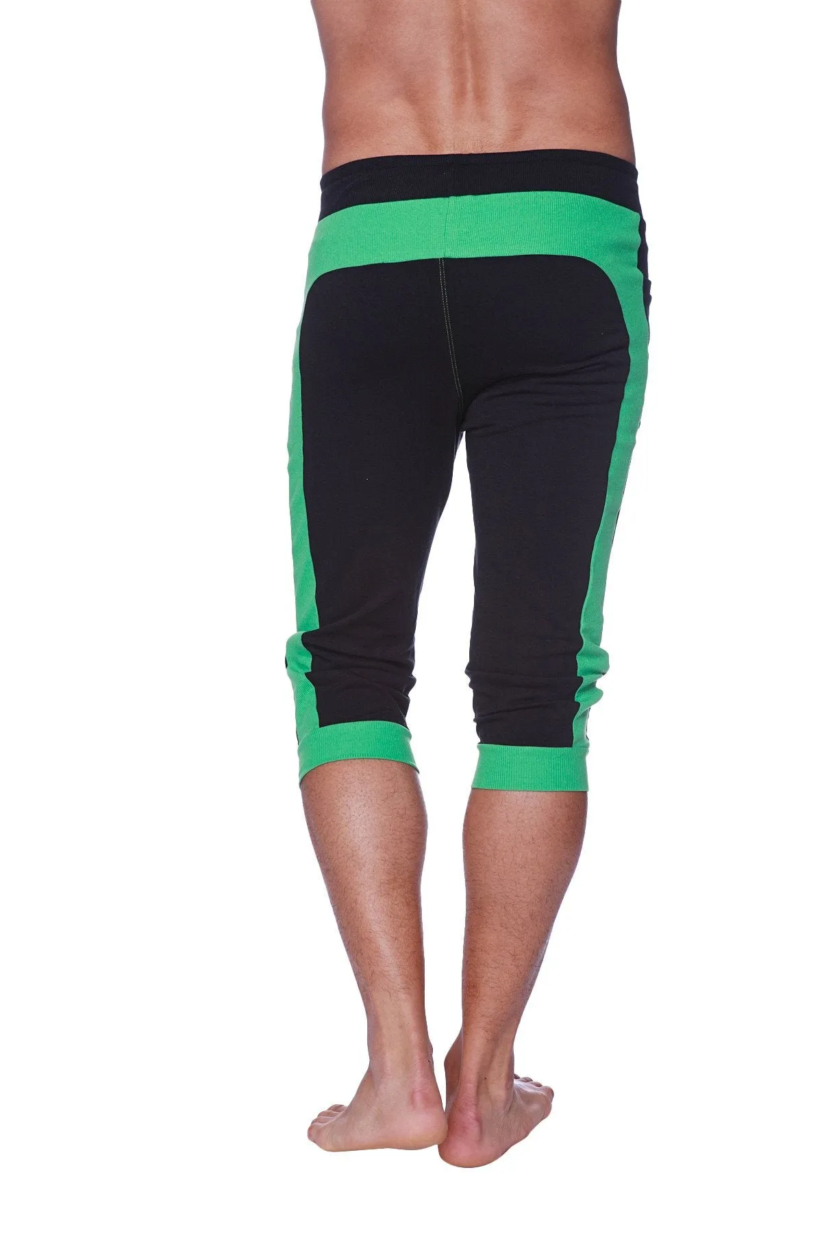 Mens Cuffed Yoga Pants (Black w/Green)