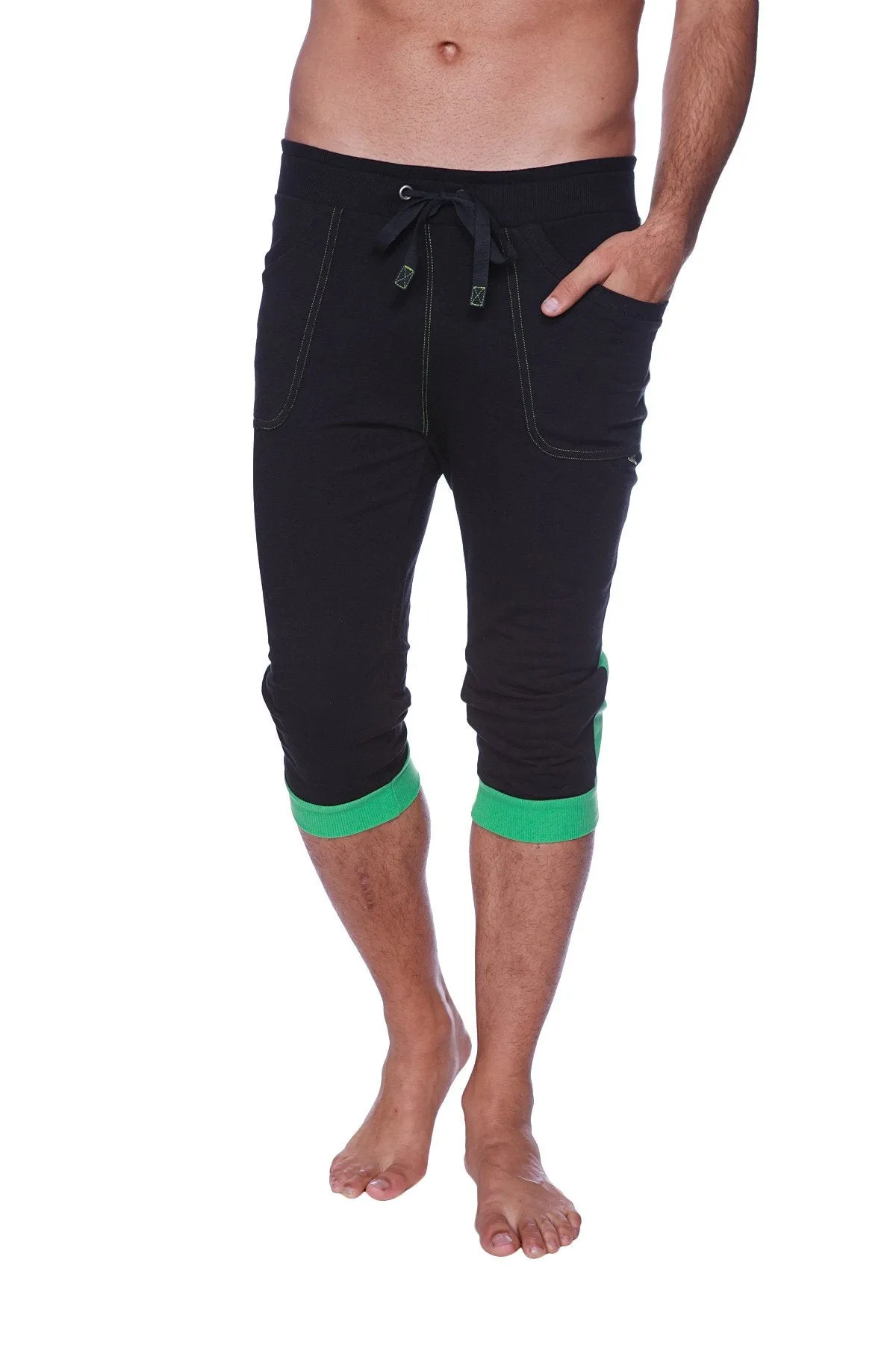 Mens Cuffed Yoga Pants (Black w/Green)