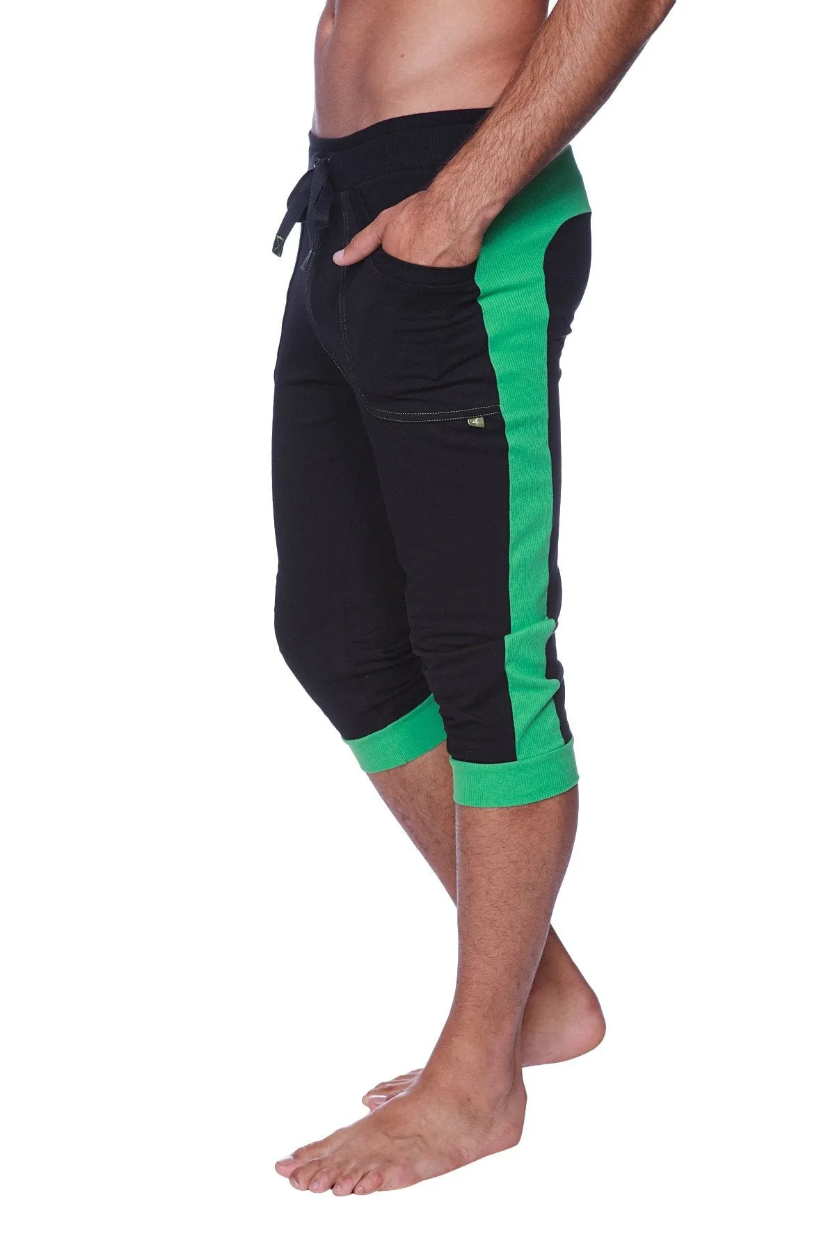 Mens Cuffed Yoga Pants (Black w/Green)