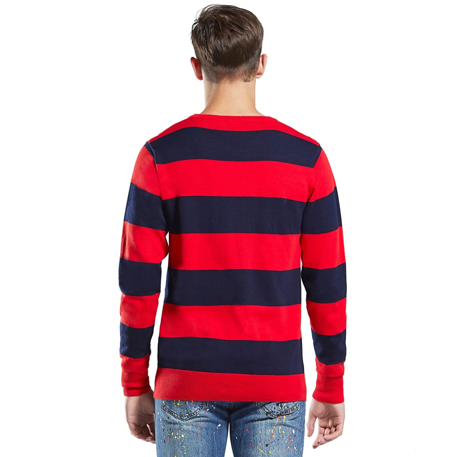 Men's Stripe cotton Knitwear Sweater  Red Blue S M L XL