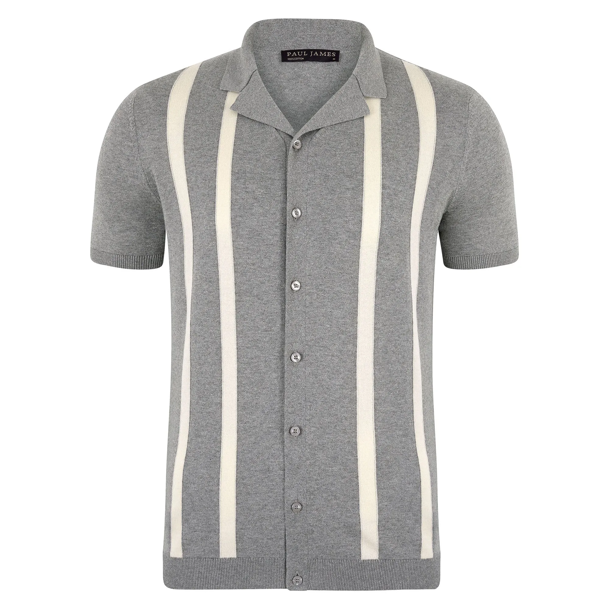 Mens Ultra Fine Cotton Cuban Collar Striped Shirt