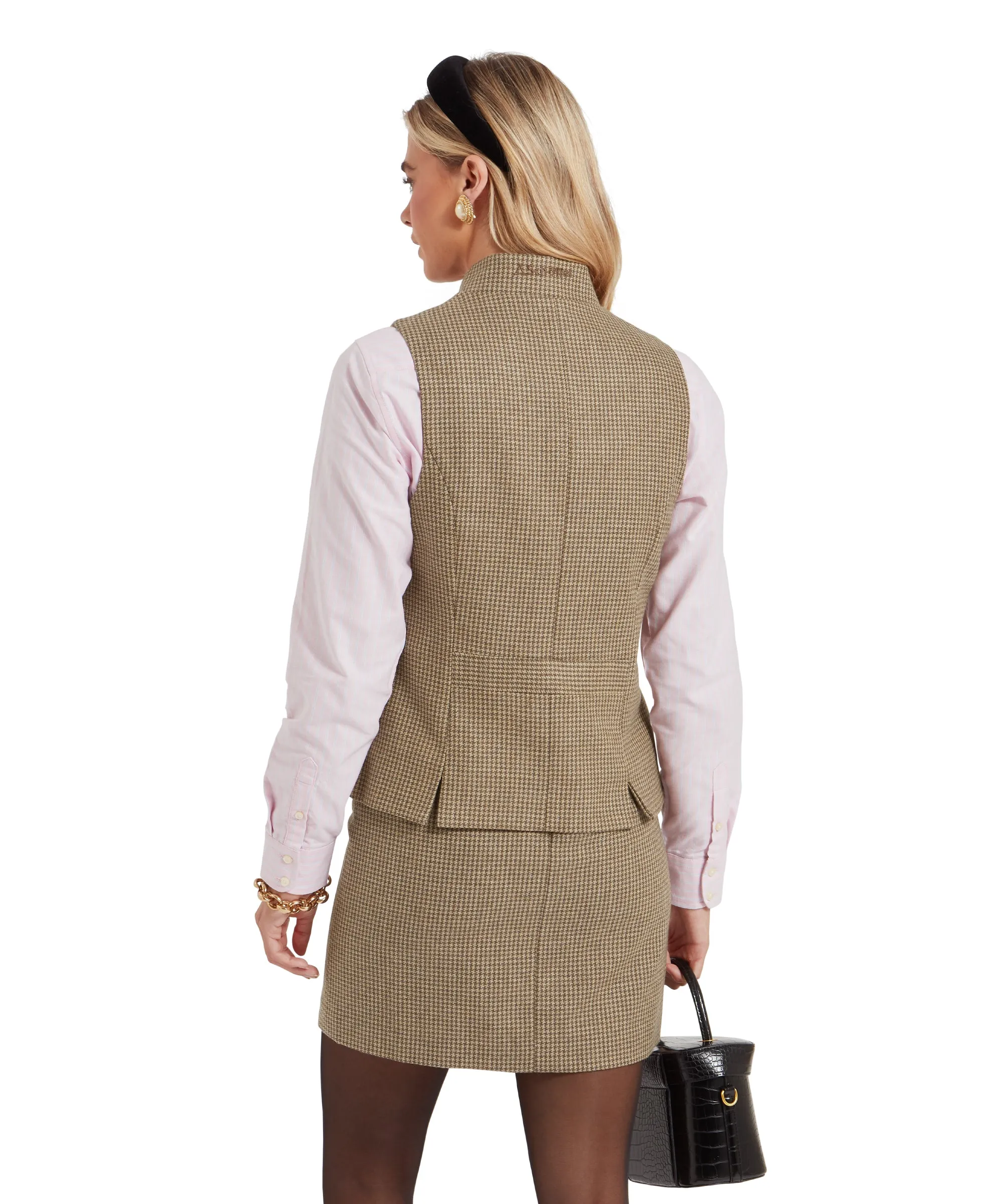 Millport Tweed Nehru Waistcoat - Houndstooth Tweed