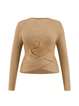 Plus Cross Wrap Front Solid Sweater