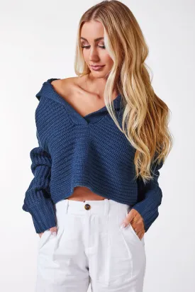 Poppy V-Neck Navy Sweater